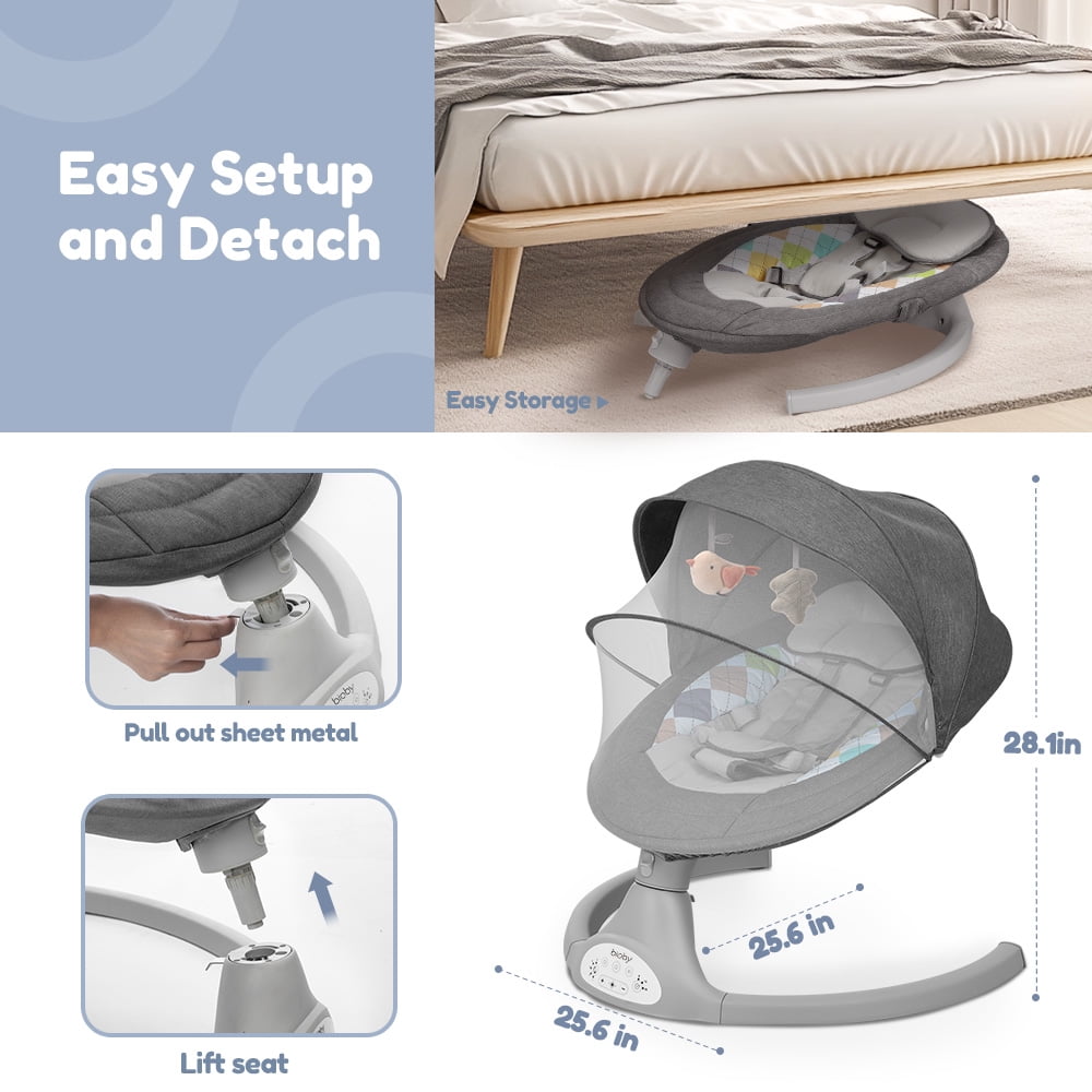 Electric Baby Swing, Caveen Infant Swing Rocker with Remote Control, 5 Sway Speeds, Bluetooth Music, Grey - Image 3