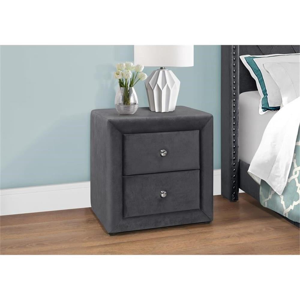 Monarch Specialties Bedroom Accent, Nightstand, End, Side, Lamp, Bedroom, Upholstered, Grey Velvet - Image 3