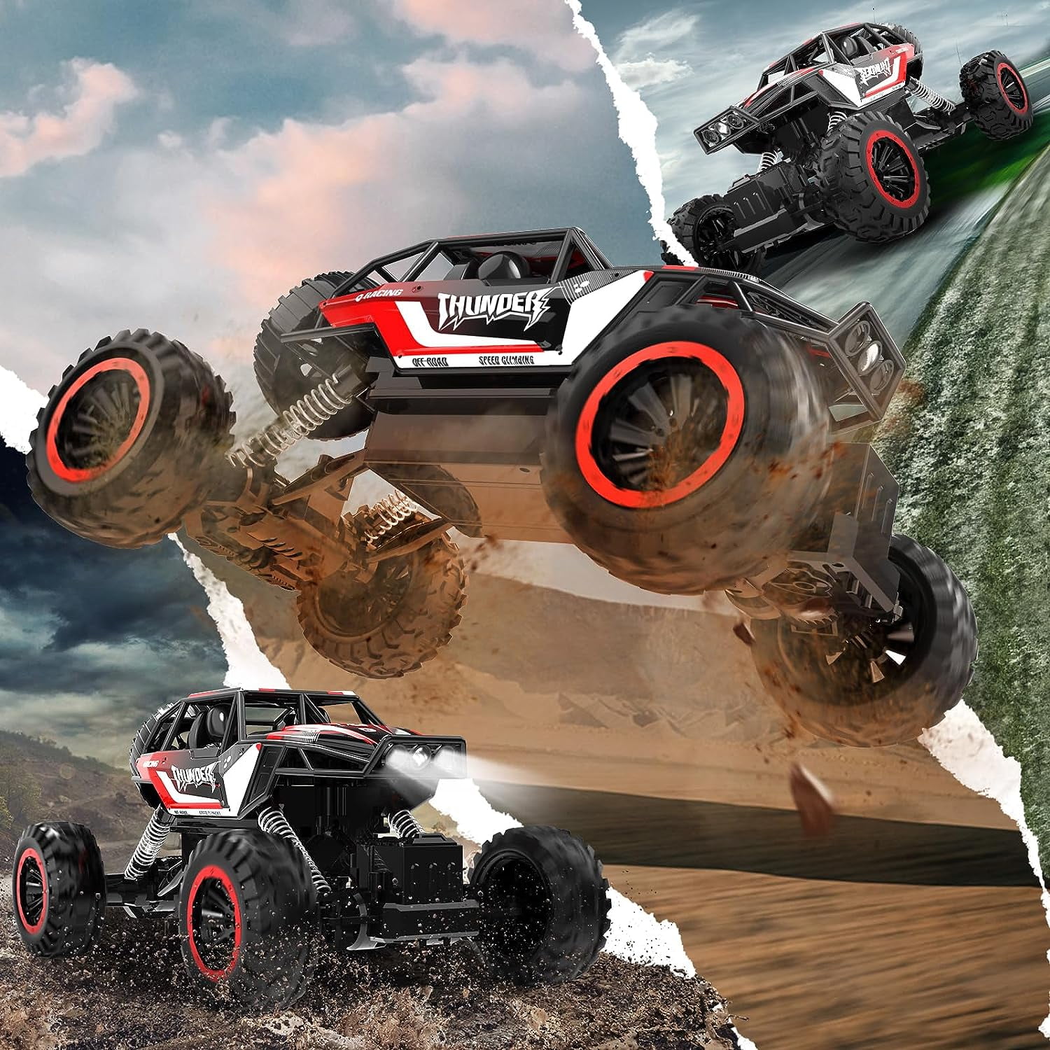 1:12 RC Cars 4WD off Road 2.4Ghz RC Monster Truck with Metal Shell and Light, Remote Control Car Crawler for Adult and Kid, 2 Batteries, Red - Image 4