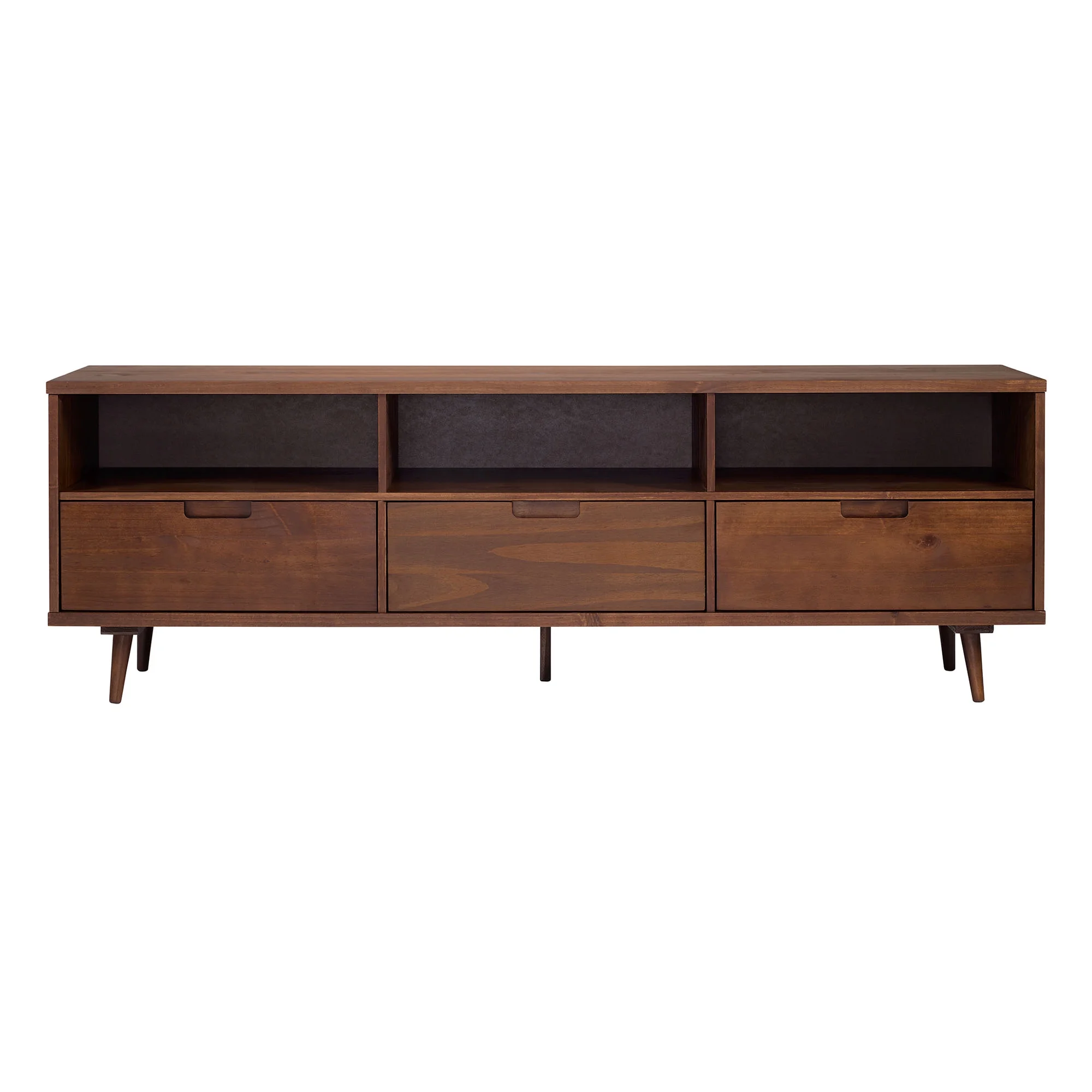 Walker Edison Modern Boho Wood 3 Drawer 70” TV Stand, Walnut - Image 8