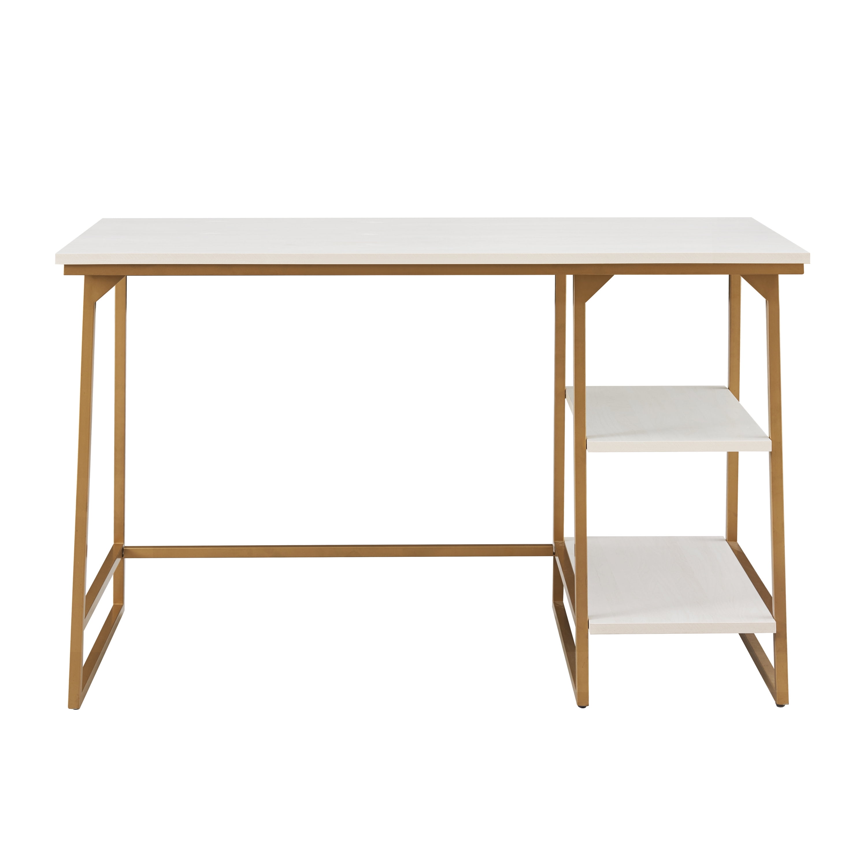 Leick Home Reversible Stepped Tier Shelf Rectangular Desk in White Herringbone/Satin Gold Finish - Image 14