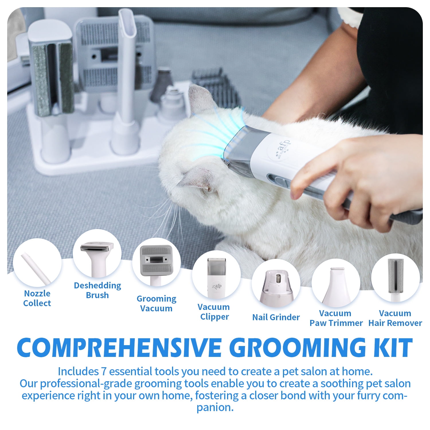 All For Paws Pet Grooming Kit for Shedding Dogs & Cats - 1.5L Low Noise Vacuum with Portable Clipper, Paw Trimmer, Nail Grinder, Grooming Brush, De-shedding Brush & Cleaning Brush - Image 4
