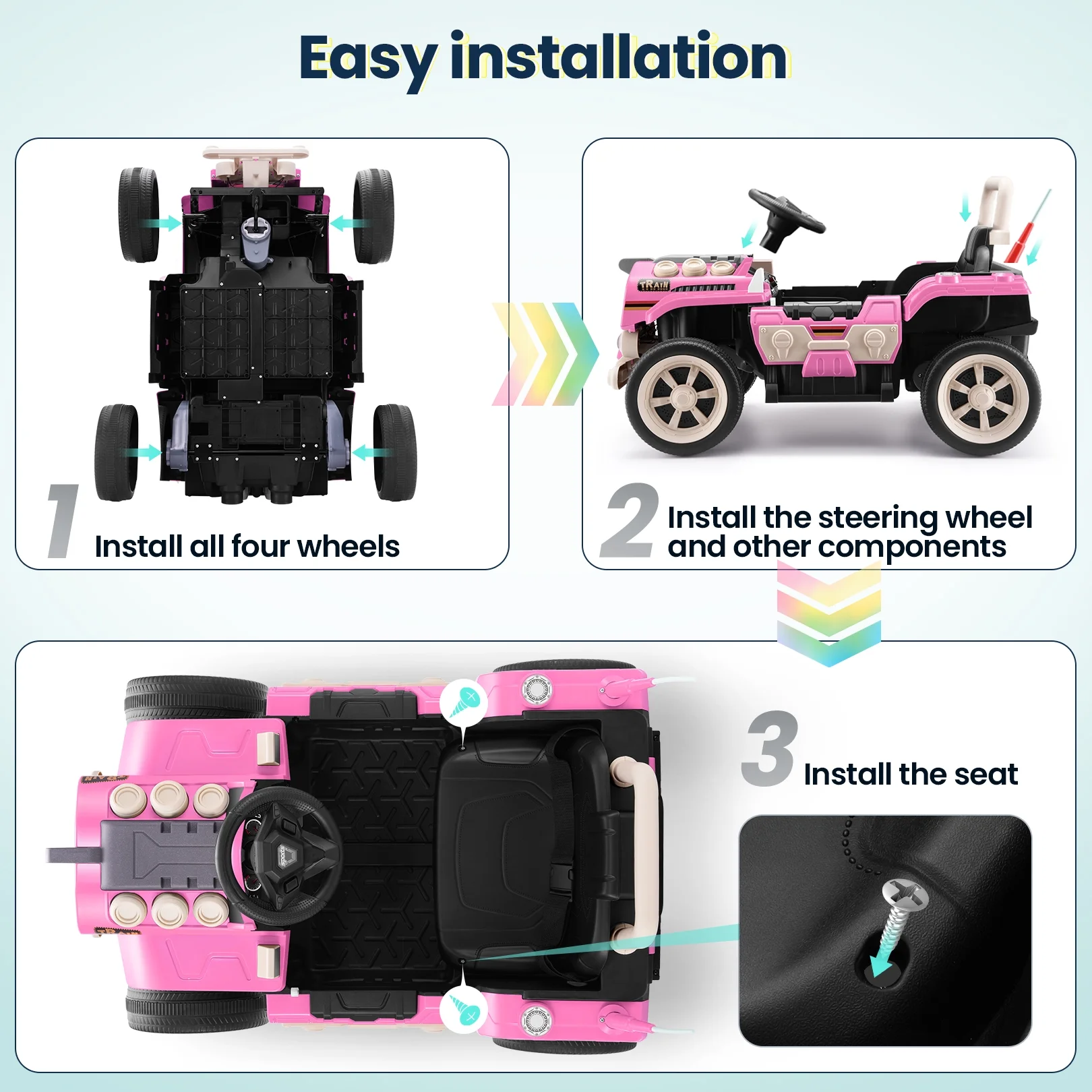 Funcid Ride on Train for Toddlers with Remote Control, Ride on Toys for Kids Ages 2-6, Electric Car for Kids with Music, Bluetooth, MP3 Player, Train Sound, Pink - Image 10