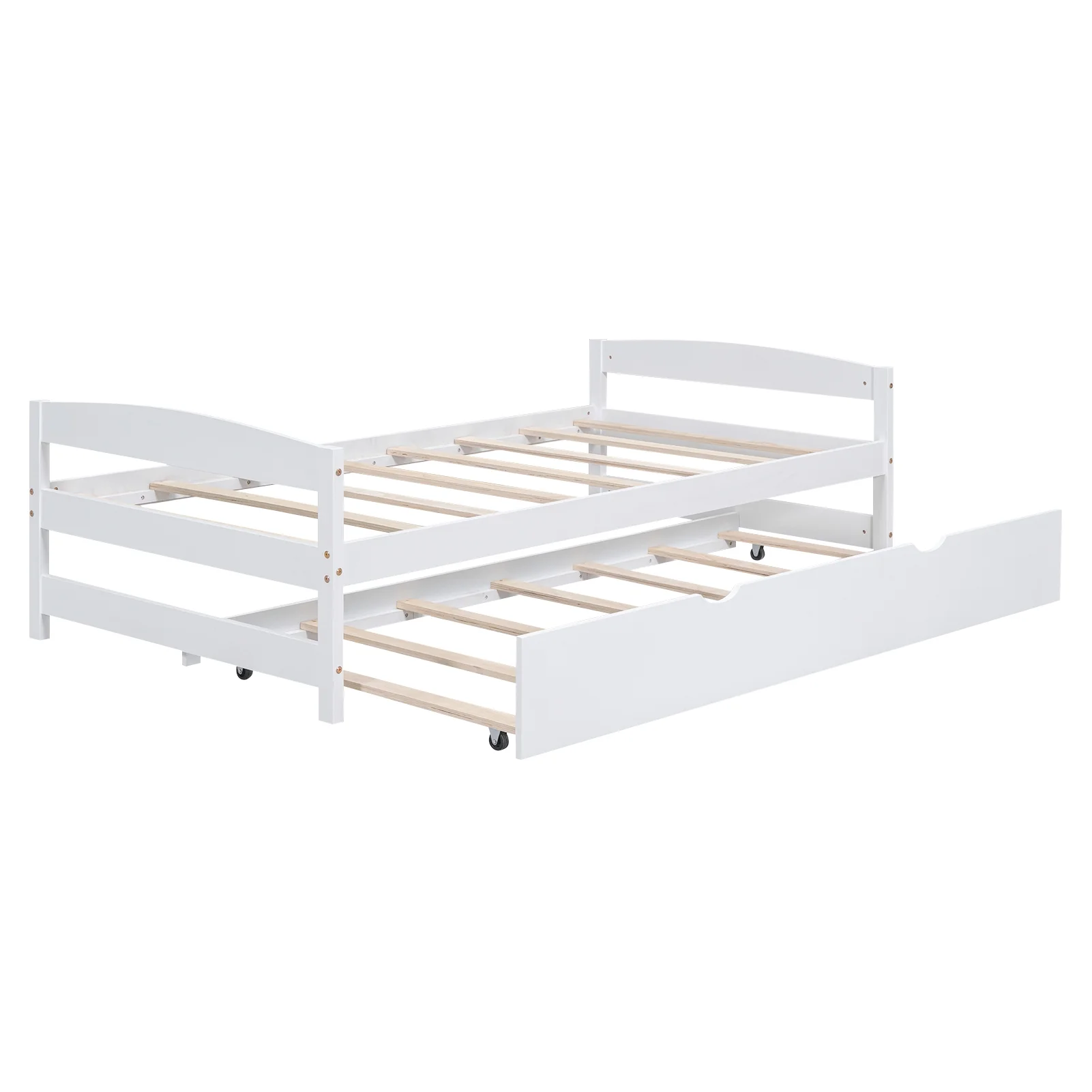 Euroco Twin Size Platform Bed with Trundle, Low Profile Easy Assembly Wood Daybed, White - Image 3