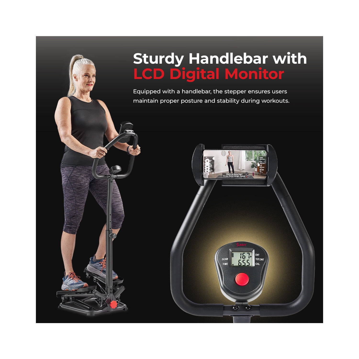 Sunny Health & Fitness Stair Stepper Machine + Handlebar w Free SunnyFit® App Membership – SF-S020027SMART - Image 6