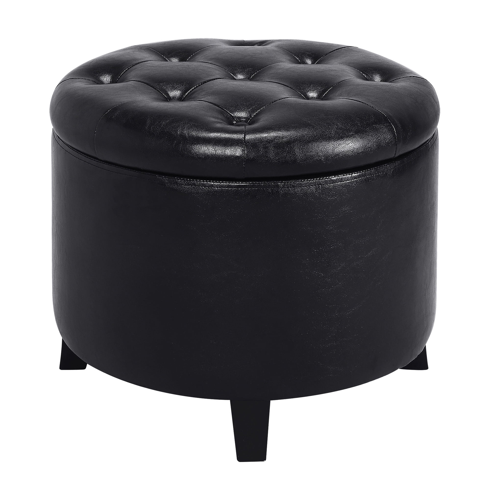 Convenience Concepts Designs4Comfort Round Storage Ottoman, Black Faux Leather - Image 3