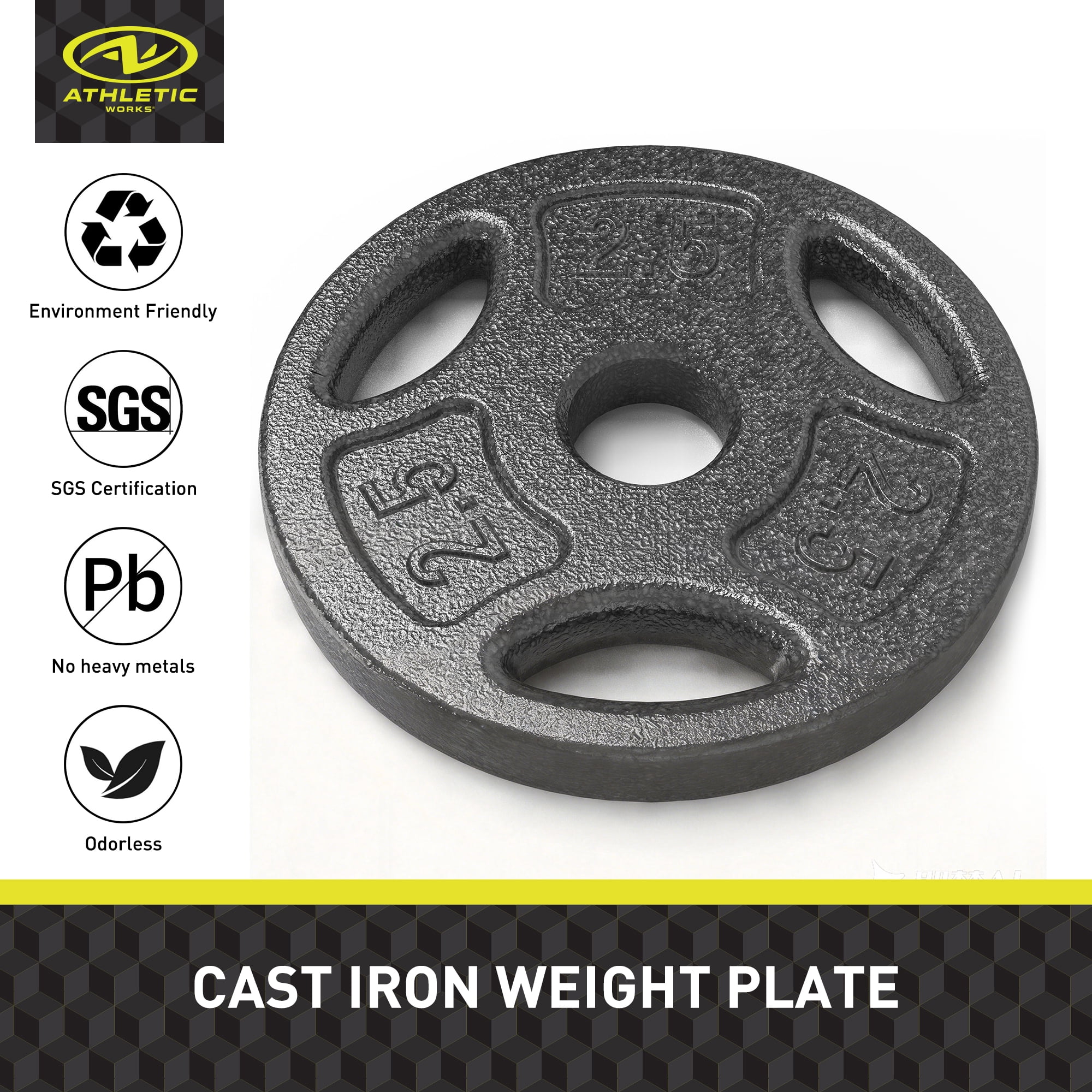 Athletic Works 100LB Black Cast Iron Standard Weight Plate Sets, Used as Both Dumbbell and Barbell,1-inch Holes Fit Standard Sized Bar - Image 2
