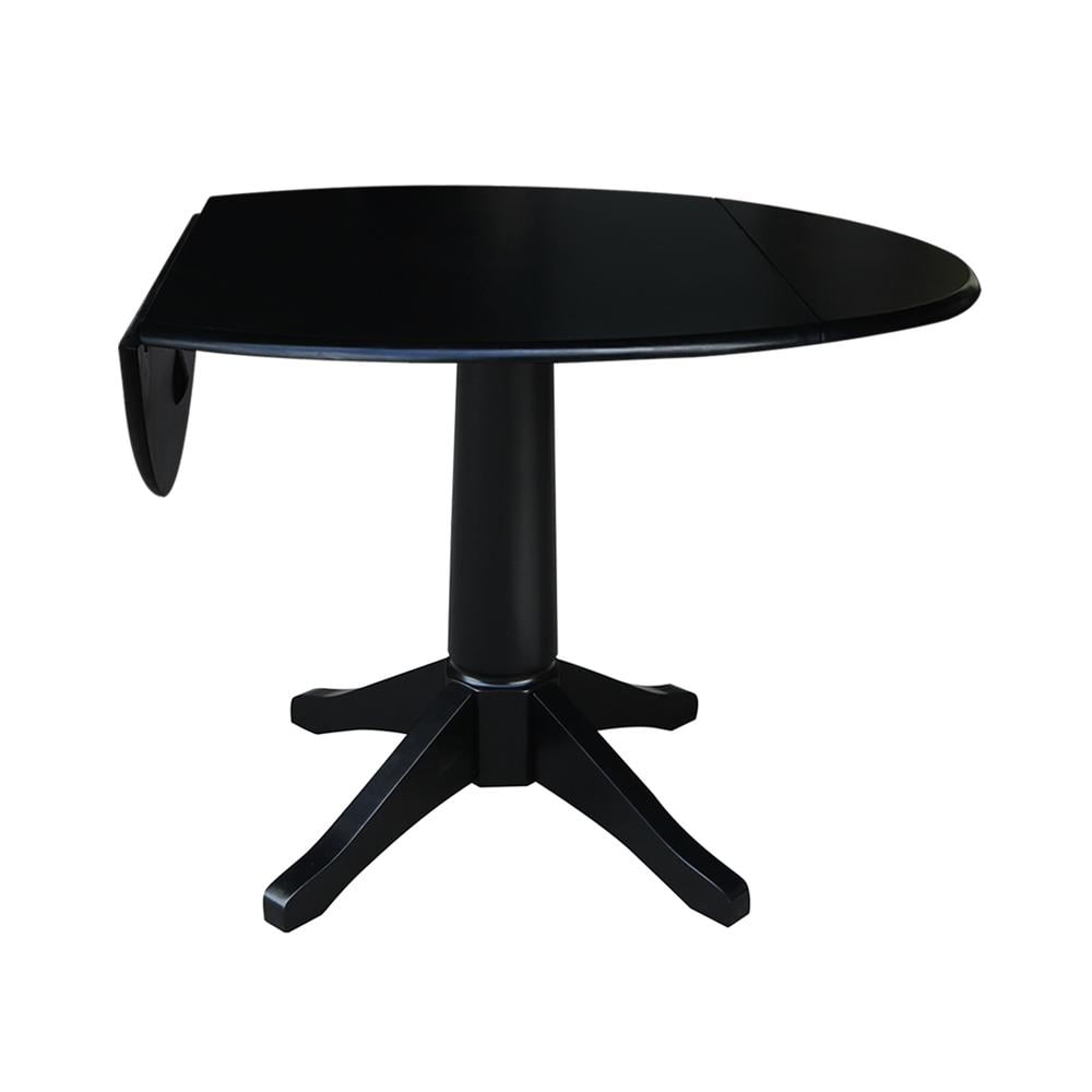 42" Round Solid Wood Black Dual Drop Leaf Pedestal Table by International Concepts - Image 5