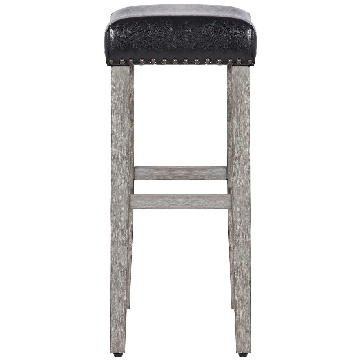 Polytrends Jameson Upholstered Polyester 29" Bar Stool - Saddle Seat (Set of 2) Gray Legs Leather - Image 4