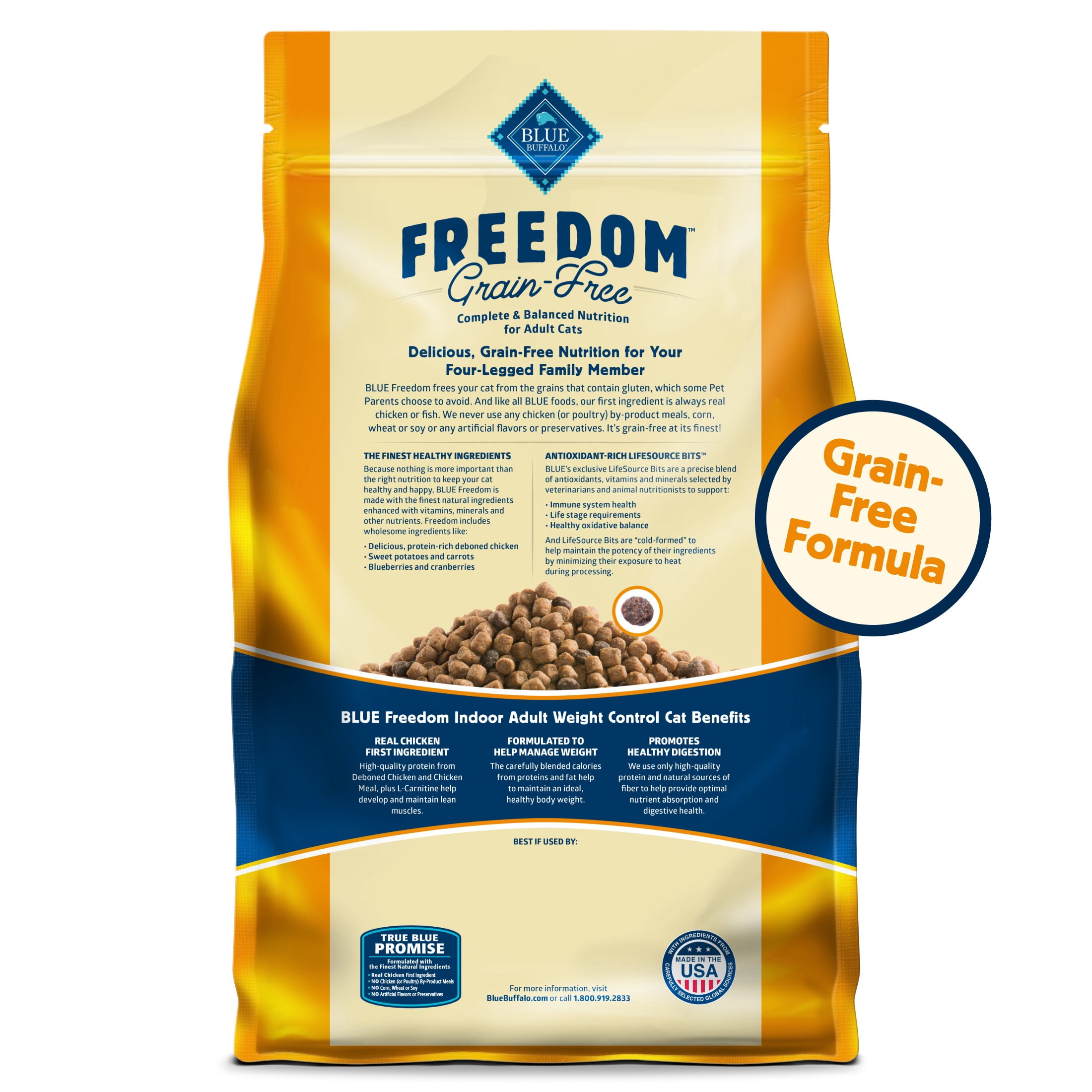 Blue Buffalo Freedom Natural Grain-Free Adult Weight Control Dry Cat Food, Chicken Recipe, 11-lb. Bag - Image 8