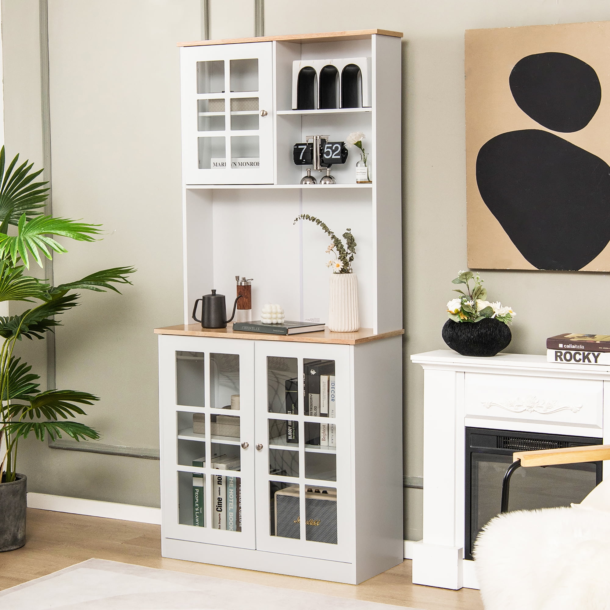 Costway 72'' Freestanding Pantry Cabinet Kitchen Buffet Sideboard Hutch with 3 Doors White - Image 9