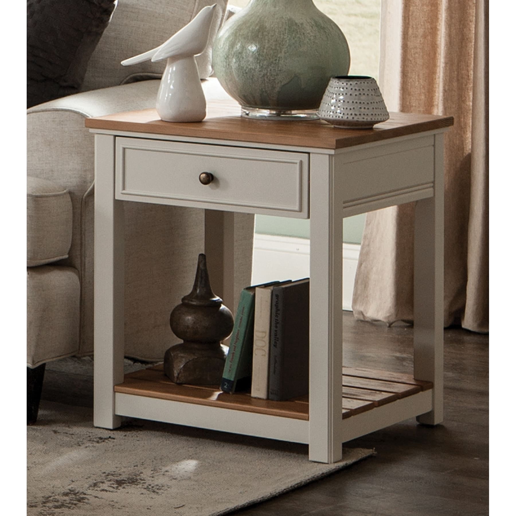 Alaterre Furniture Savannah End Table, Ivory with Natural Wood Top - Image 3