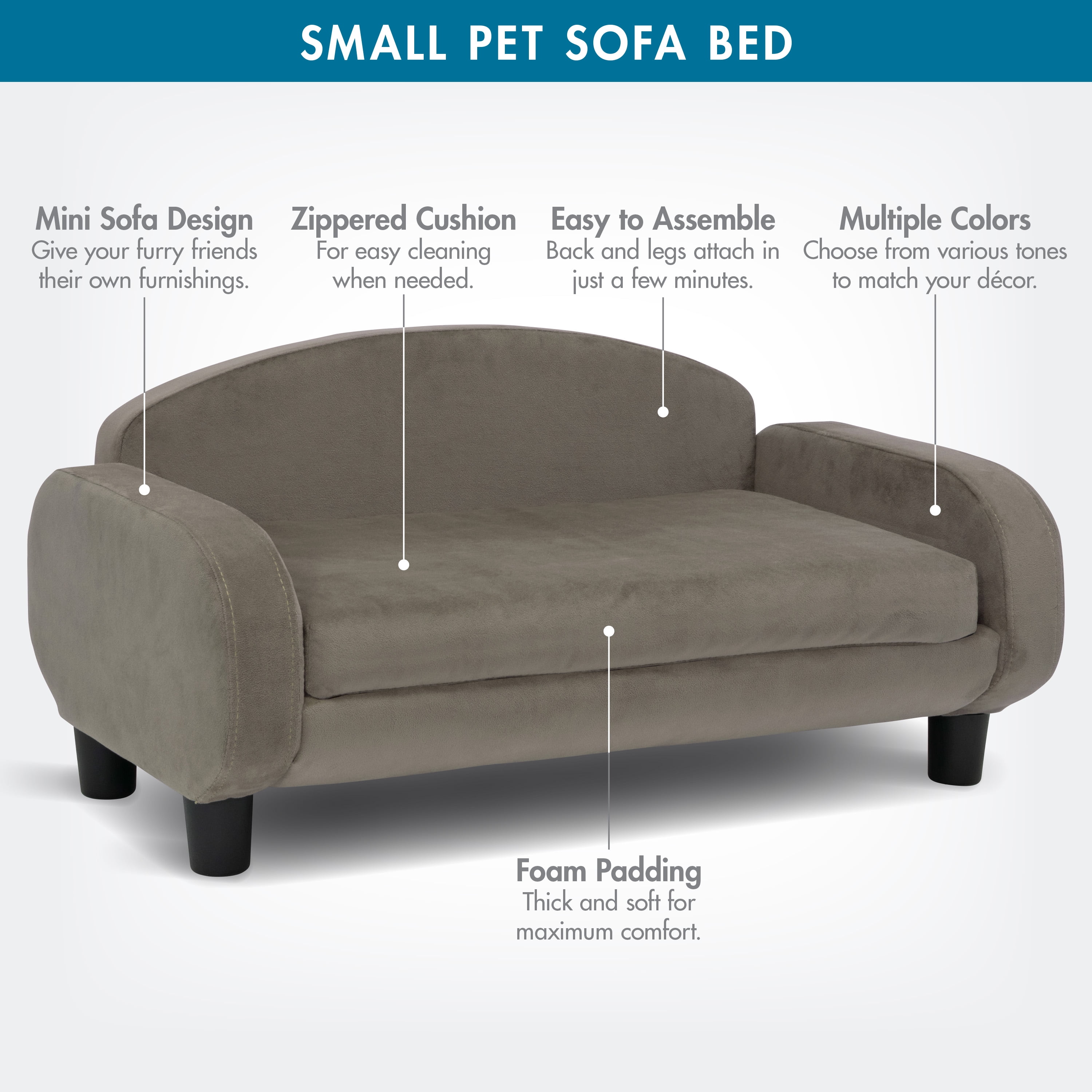 Paws & Purrs Cat Sofa Bed, Pet Couch for Indoor Cats Elevated Cat Beds with Removable Washable Mattress Cover for Kitten, Puppy or Small Animal- 31.5" Wide, Ash - Image 3