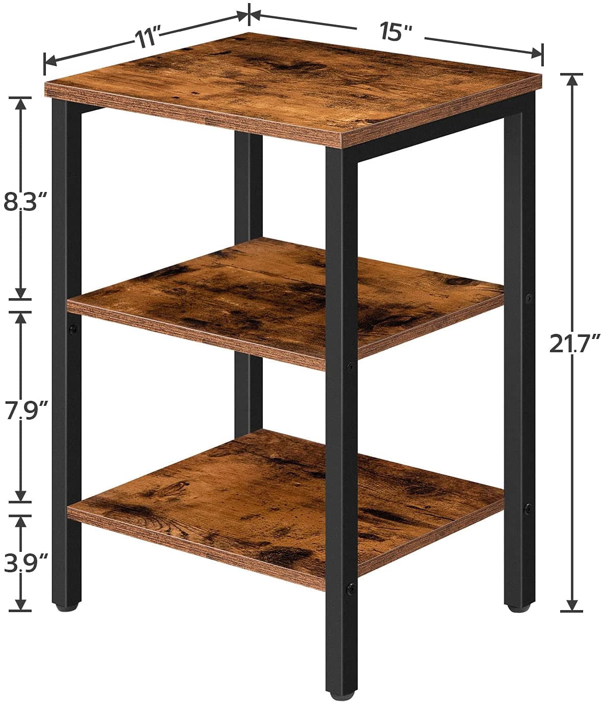 HOOBRO End Tables Metal Frame Set of 2 Sofa Tables with 3-Layer Storage Shelves Living Room Home Office Rustic Brown BF13BZ01 - Image 6