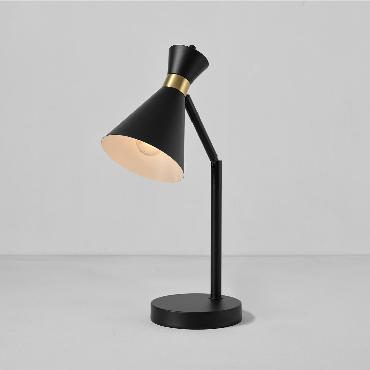 16" Matte Black Desk Lamp with Matte Brass Accents and Metal Shade - Image 2