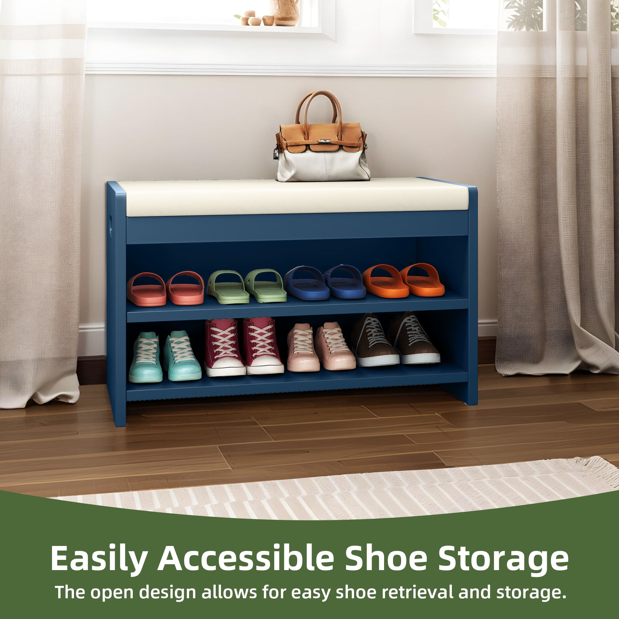 Uforic 2-Tier Shoe Bench, Entryway Storage Bench Shoe Rack Organizer Unit , Blue - Image 5