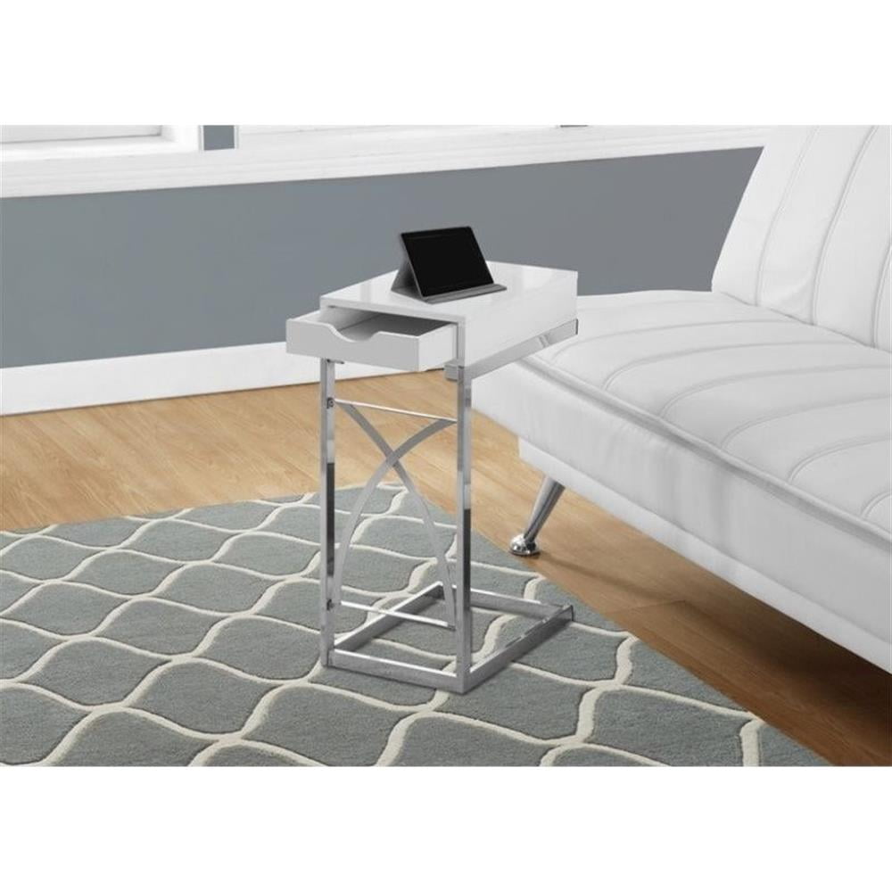 Accent Table C-shaped End Side Snack Bedroom Metal Glossy White - Image 7