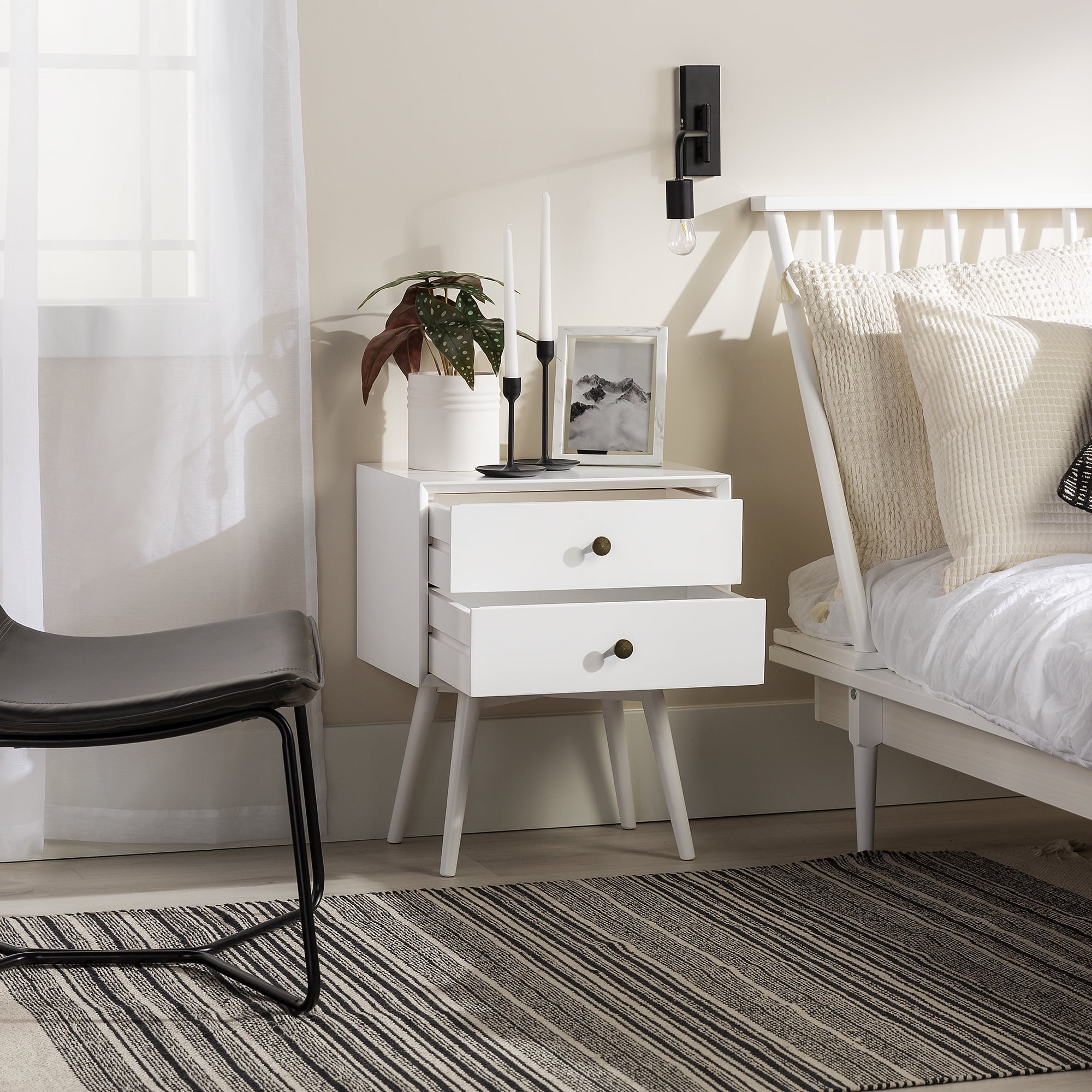Walker Edison Mid Century Modern 2 Drawer Nightstand, White - Image 3