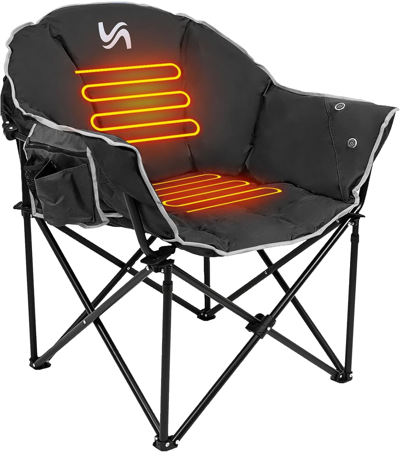 Slsy Oversized Heated Camping Chair, XL Padded Patio Lounge Chairs with 3 Heat Levels, Portable Folding Heated Chair Round Moon Saucer Folding Lawn Chair Outdoor Chair for Camping, Lounge Patio - Image 4