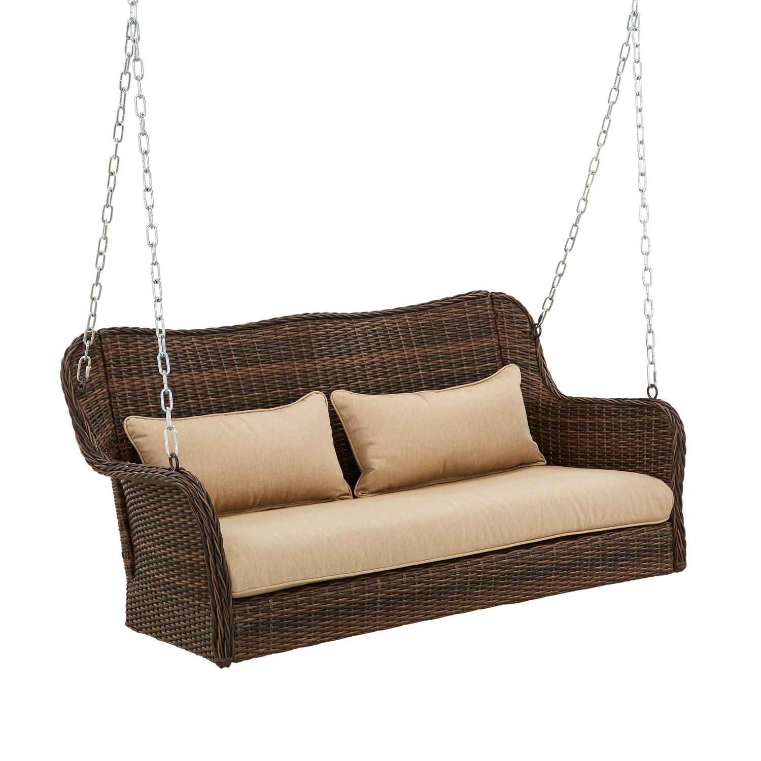 Better Homes & Gardens Camrose 2-Seat Wicker Porch Swing with Cushions, Brown - Image 2