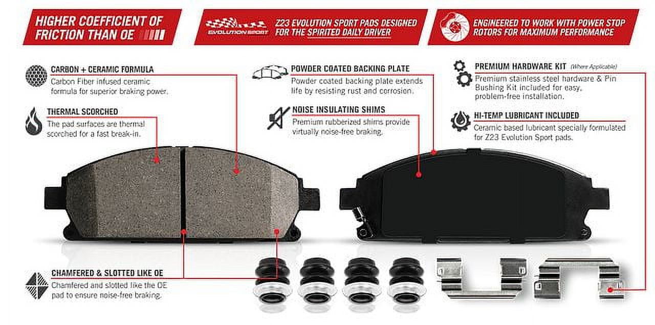 PowerStop Front Z23 Evolution Sport Carbon-Fiber Ceramic Brake Pad and Drilled & Slotted Rotor Kit Fits: LEXUS TOYOTA Select Models K2952 - Image 2