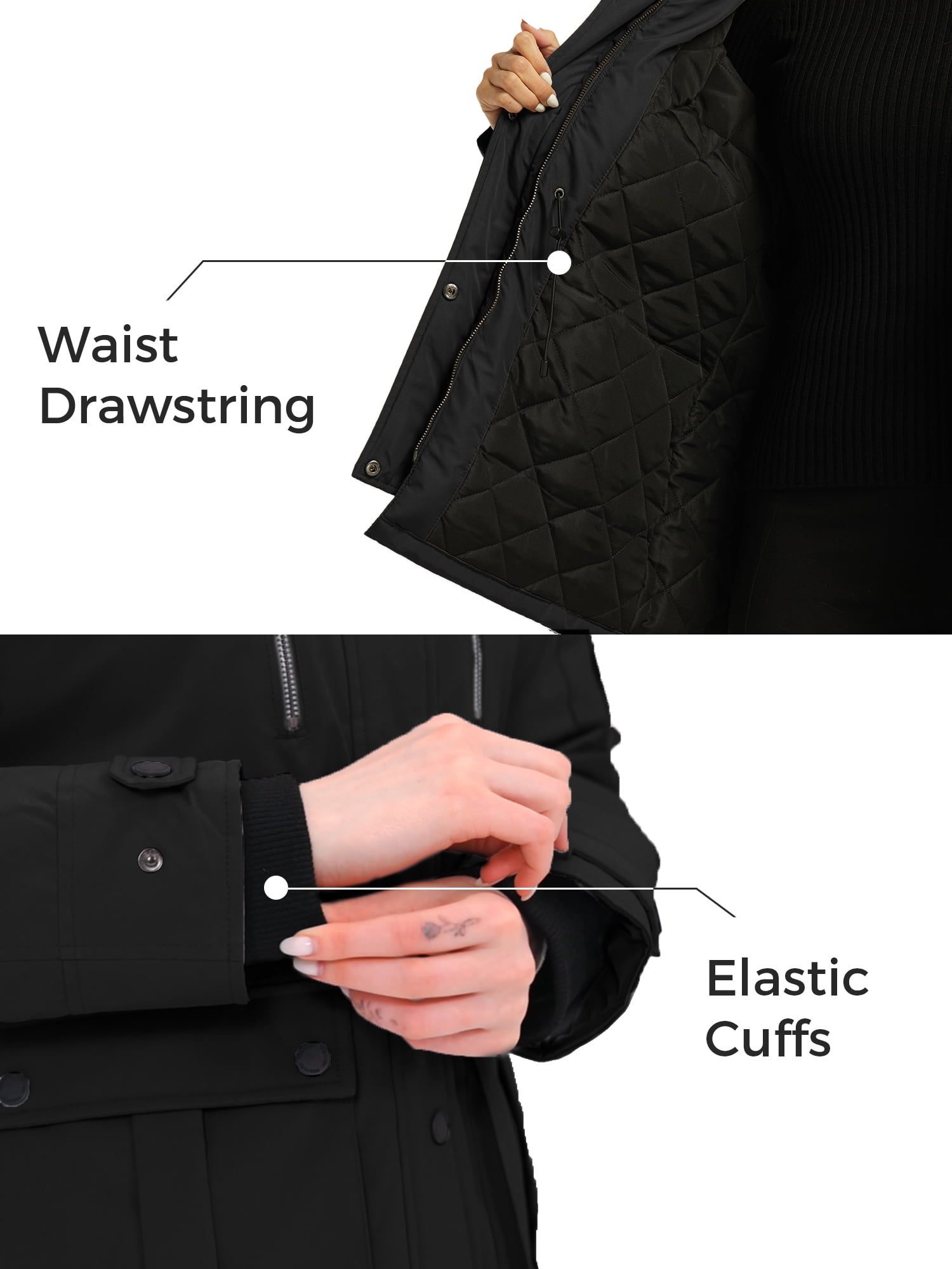 Wantdo Women's Recycled Winter Coat Thickened Winter Jacket Hooded Parka Jacket Black L - Image 8