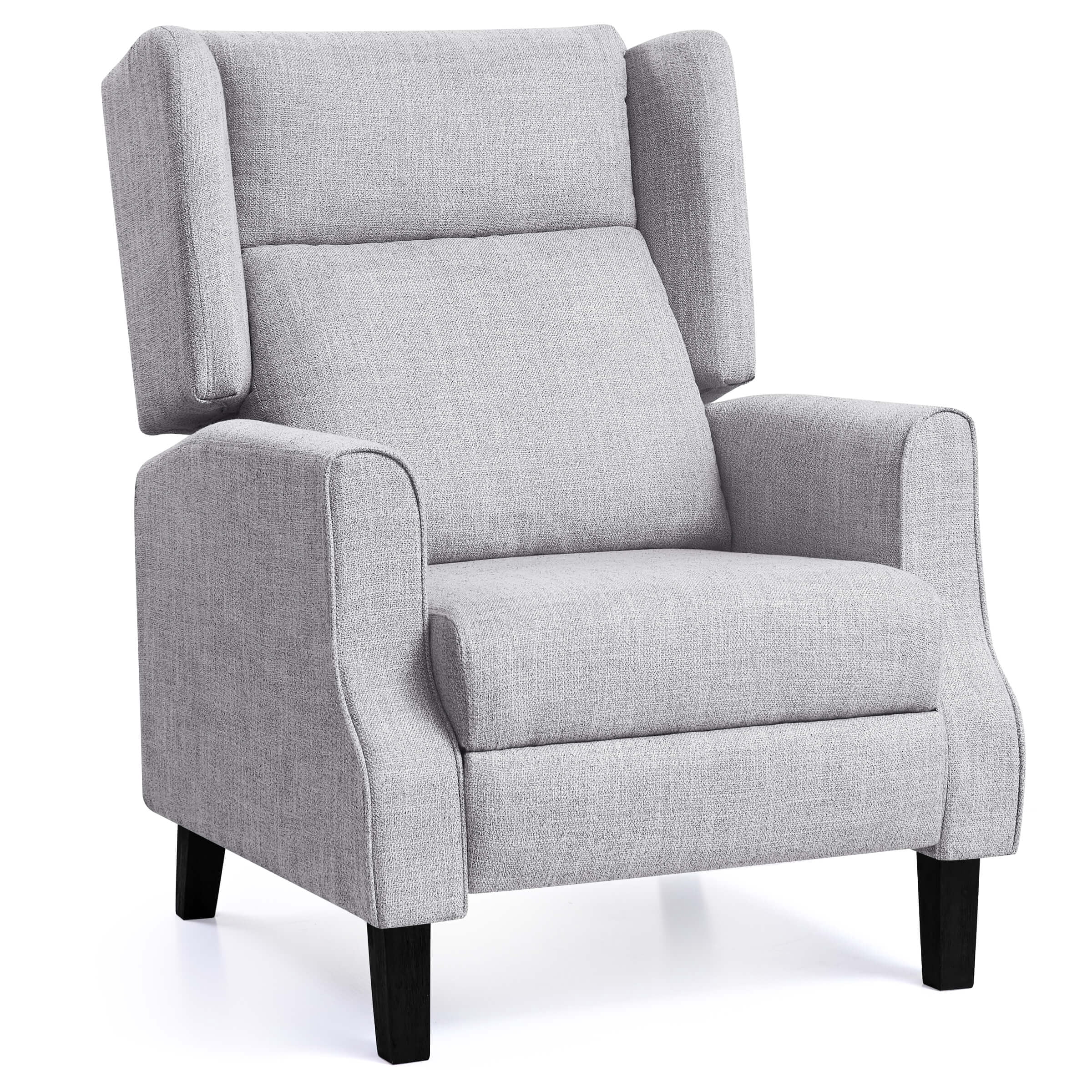 Subrtex Push Back Recliner Chair, Modern Upholstered Manual Wing Chair with Extending Footrest Linen Fabric Recliner Chair (1 PC, Gray) - Image 3