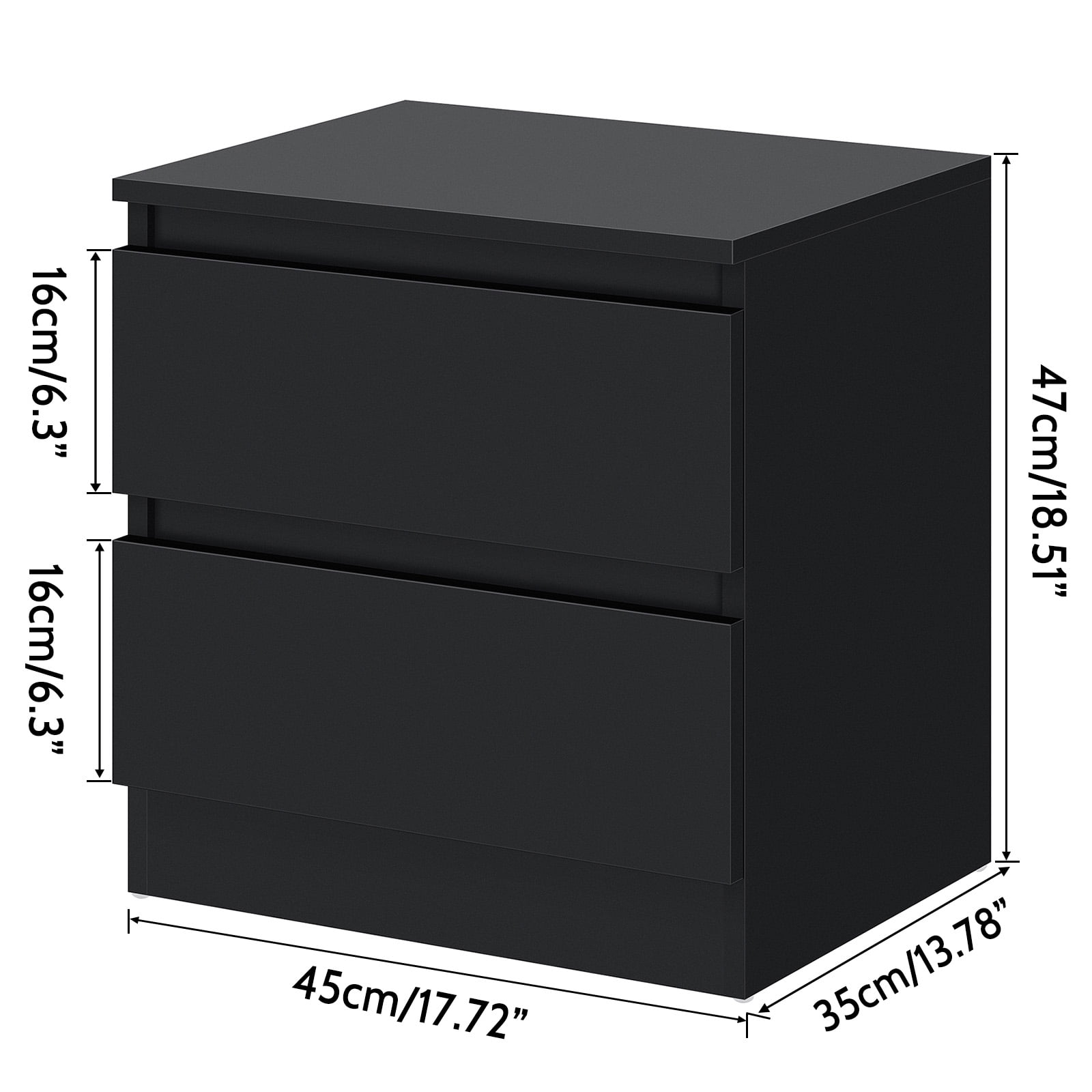 Hommpa 2 Drawers Nightstand for Bedroom, Bedside End Table Organizer, Wooden Black Finish 17.72" x 13.78" x 18.51" - Image 7