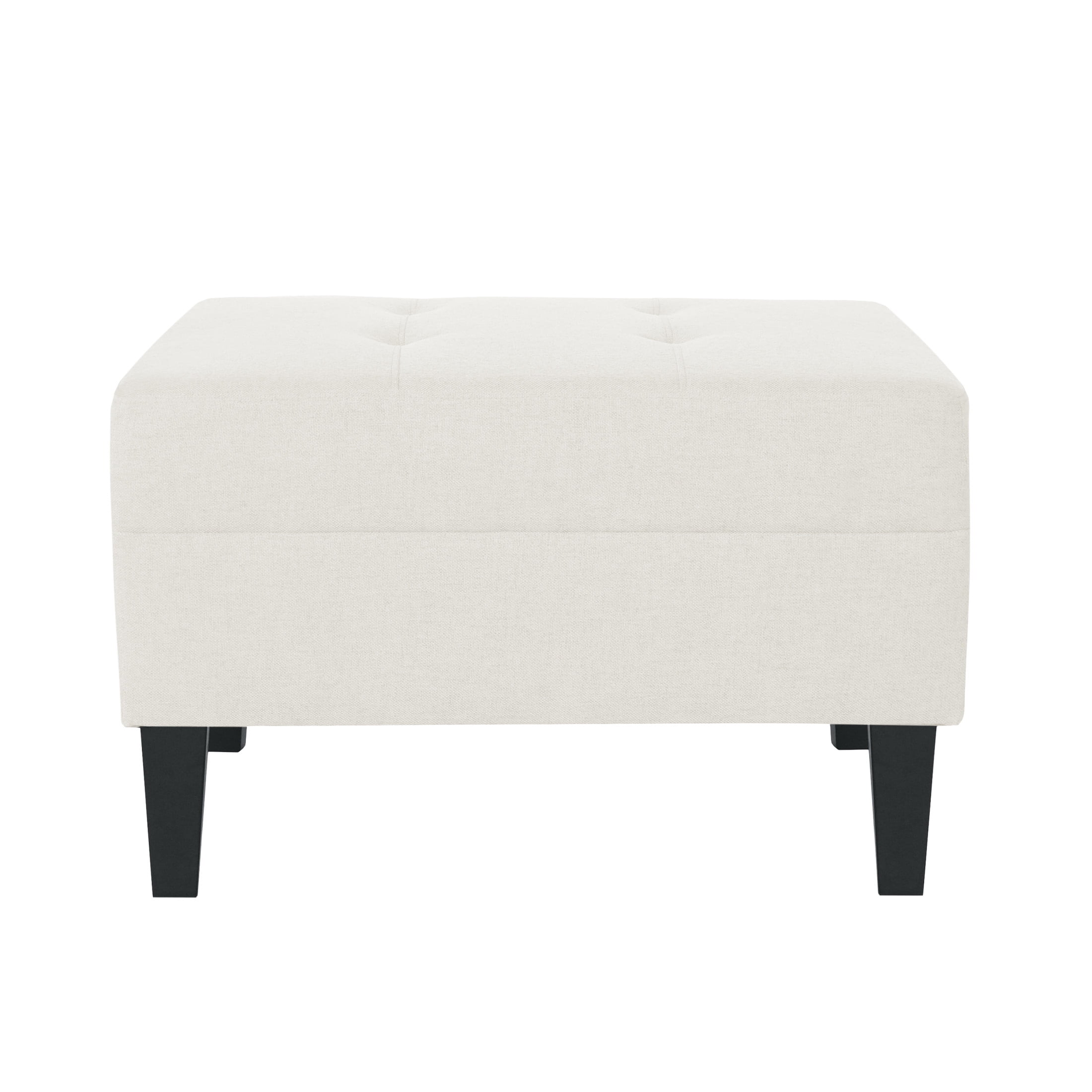 Noble House Kamil Elegant Fabric Ottoman, Plush Cushion, Durable Birch Wood Legs, Cushioned Top for Comfort, Ivory - Image 4