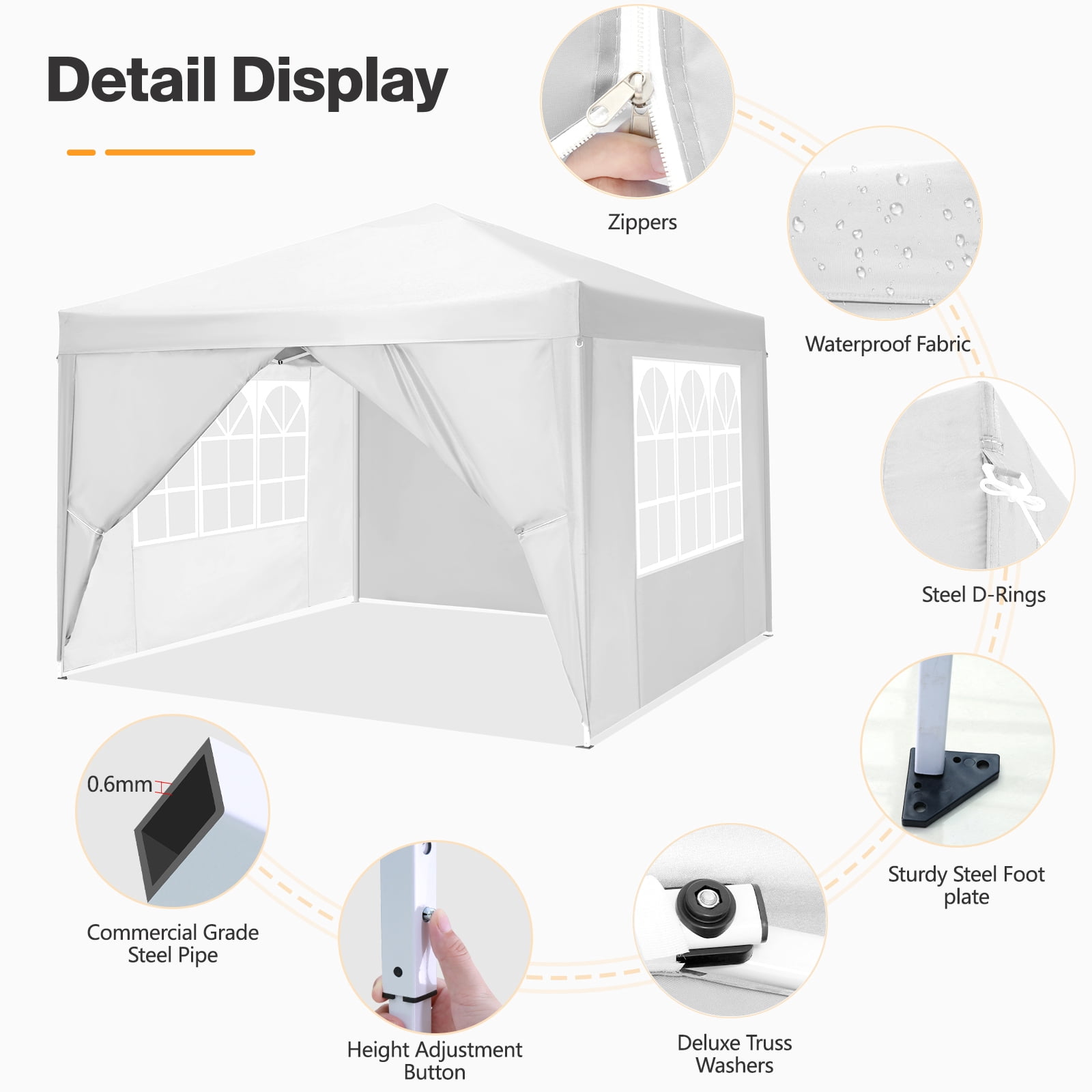 COBIZI 10x10 Pop up Canopy with Sidewalls Waterproof Outdoor Canopy Gazebo Anti-UV Instant Foldable Canopy Tent for Party with Carry Bag,White - Image 2