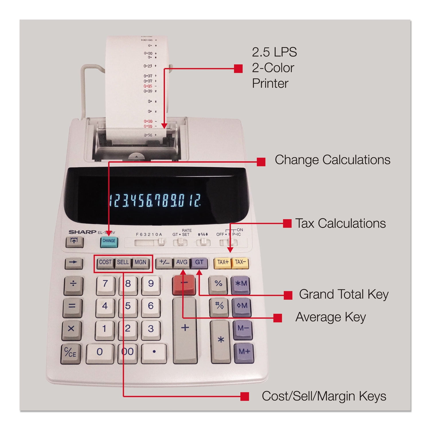 Sharp Calculators EL-1801V Ink Printing Calculator, Fluorescent Display, AC, 2.0 LPS, Off-White - Image 5