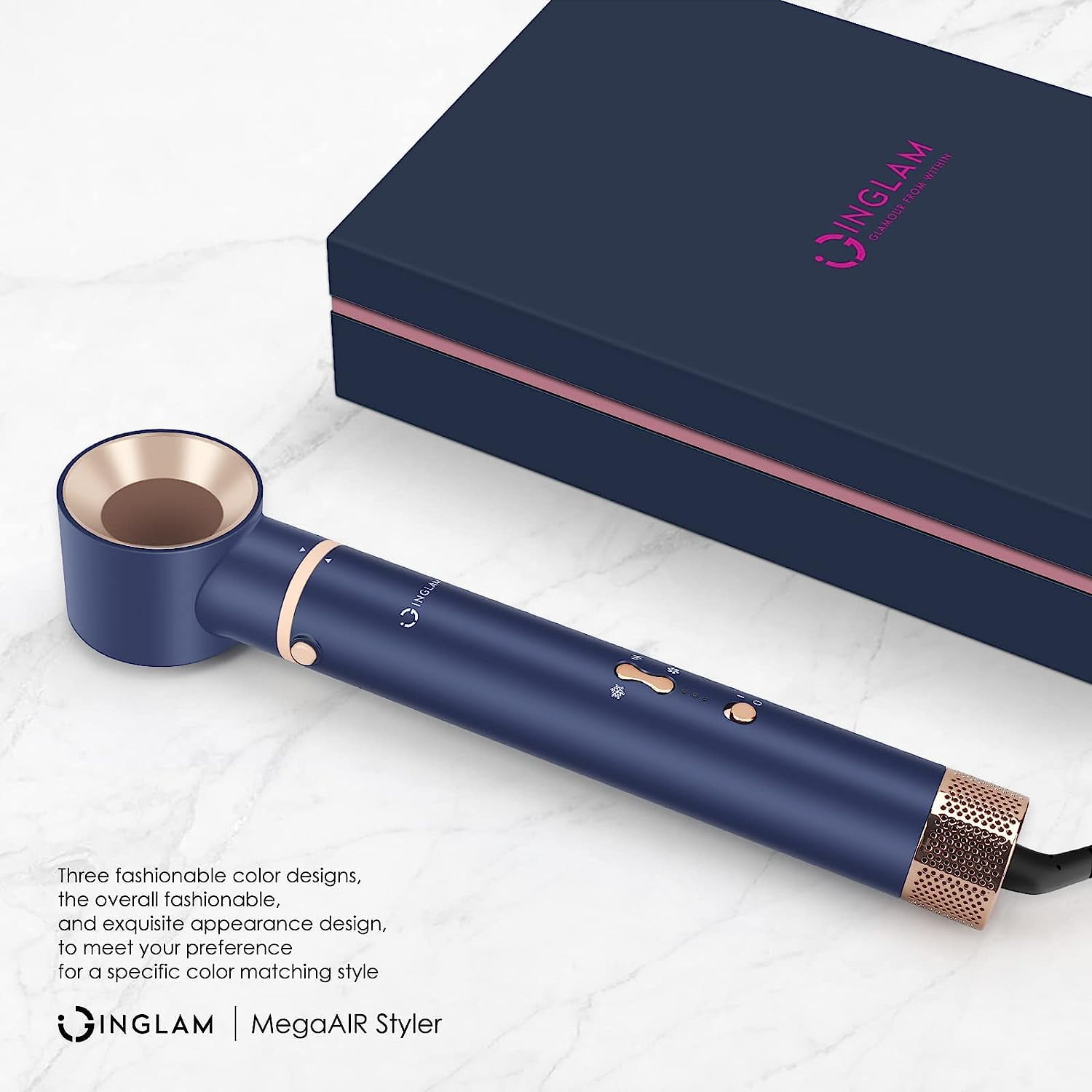 IG INGLAM MegaAIR Styler, 5 in 1 Hair Styler with 110,000 RPM, Ionic Hot Air Brush Set, High-Speed Hair Dryer Volumizing and Shape, Prussian Blue - Image 6