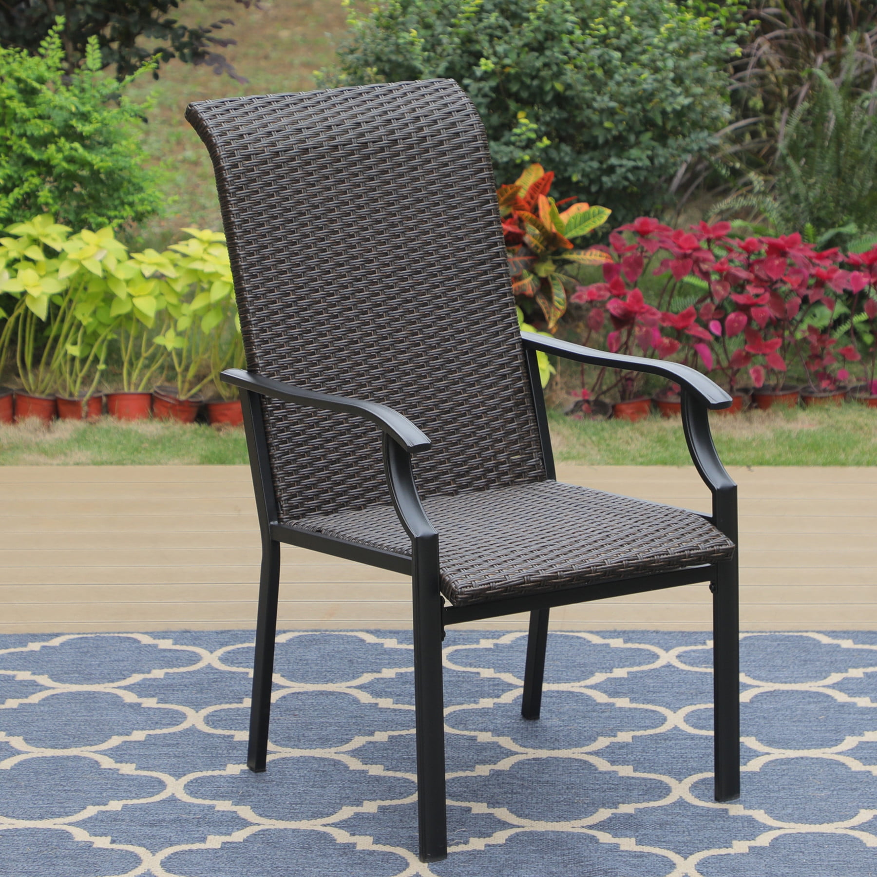 MF Studio 5 Pieces Outdoor Patio Dining Set with 4 High Back Rattan Chairs and 1 Metal Dining Table, Black & Brown - Image 7