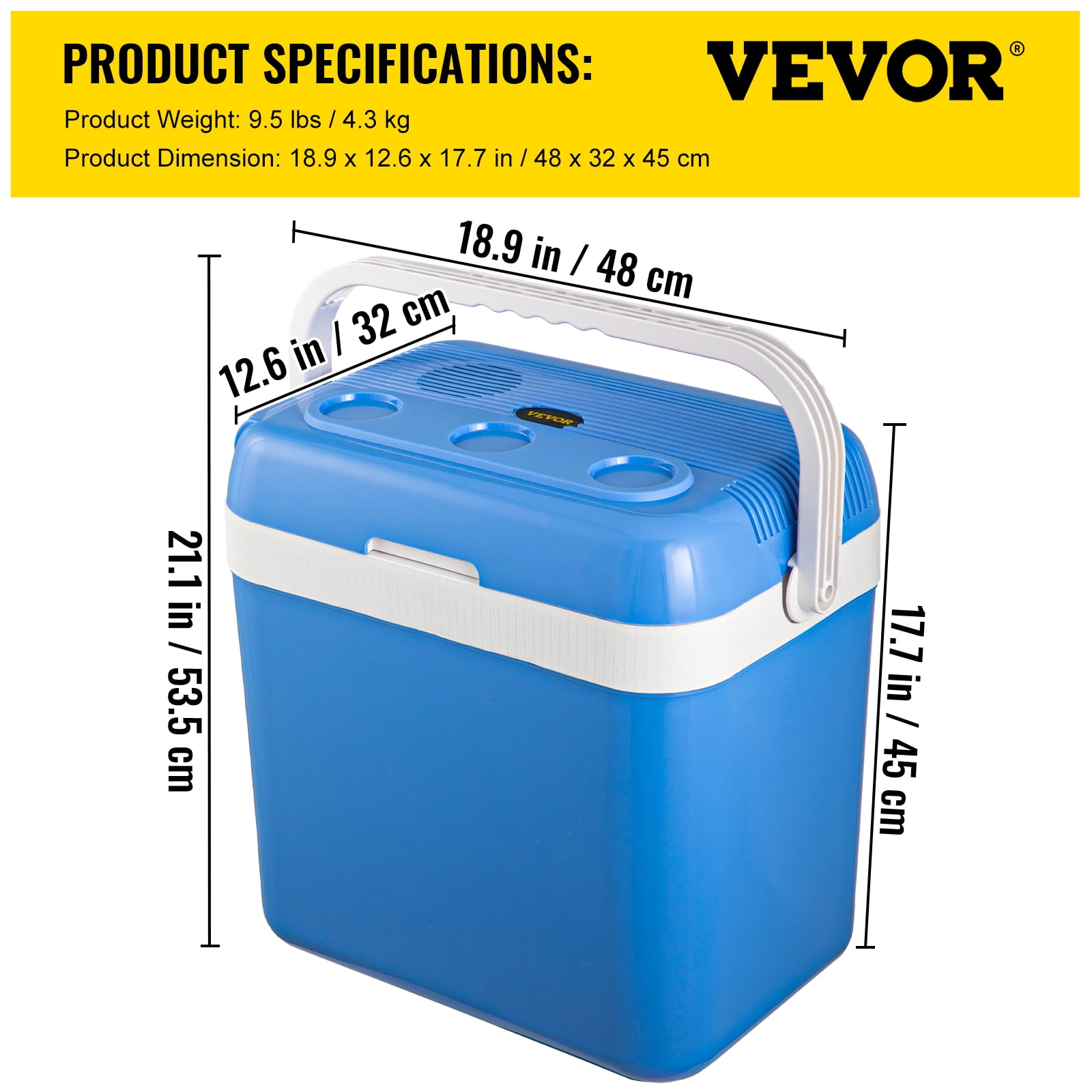 VEVOR Electric Cooler and Warmer, 34 Quart Portable Thermoelectric Fridge, Plug in Refrigerator with Collapsible Handle, 110V AC Home Power Cord & 12V Car Adapter for Camping Travel & Picnics - Image 2