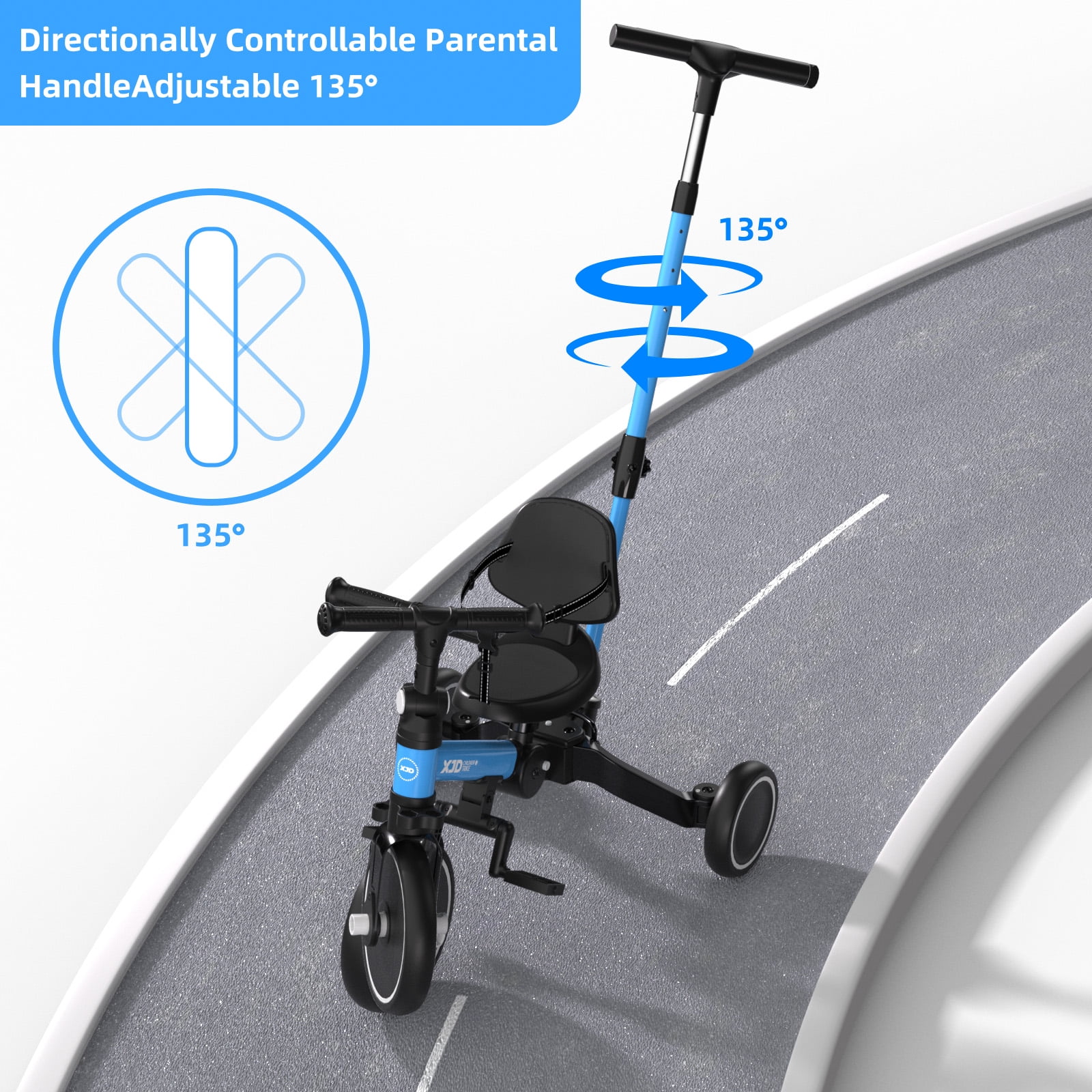 XJD 7-in-1 Toddler Bike with Push Handle for 1 Year to 4 Years Old Kids, Toddler Tricycle Kids Trikes Tricycle, Gift & Toys for Boy & Girl, Balance Training, Removable Pedals,Blue - Image 4