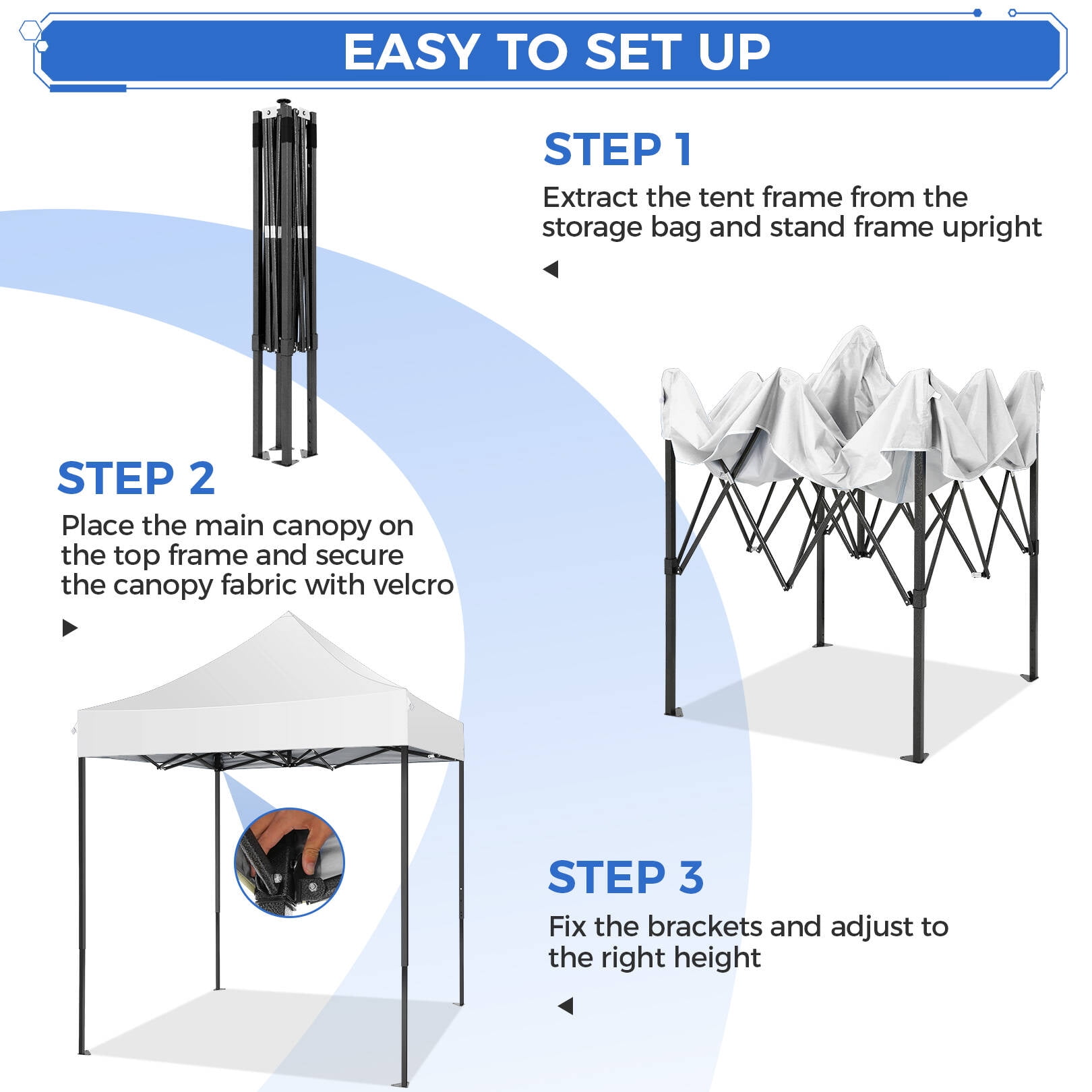 SANOPY 6.6 x 6.6 FT Pop Up Canopy Tent, Heavy Duty Canopy Easy Set up All Weather Waterproof Outdoor Canopy Tent for Parties, Beach, Garden, Camping with 1 Handbag, 3 Adjustable Heights, UPF50+ - Image 6
