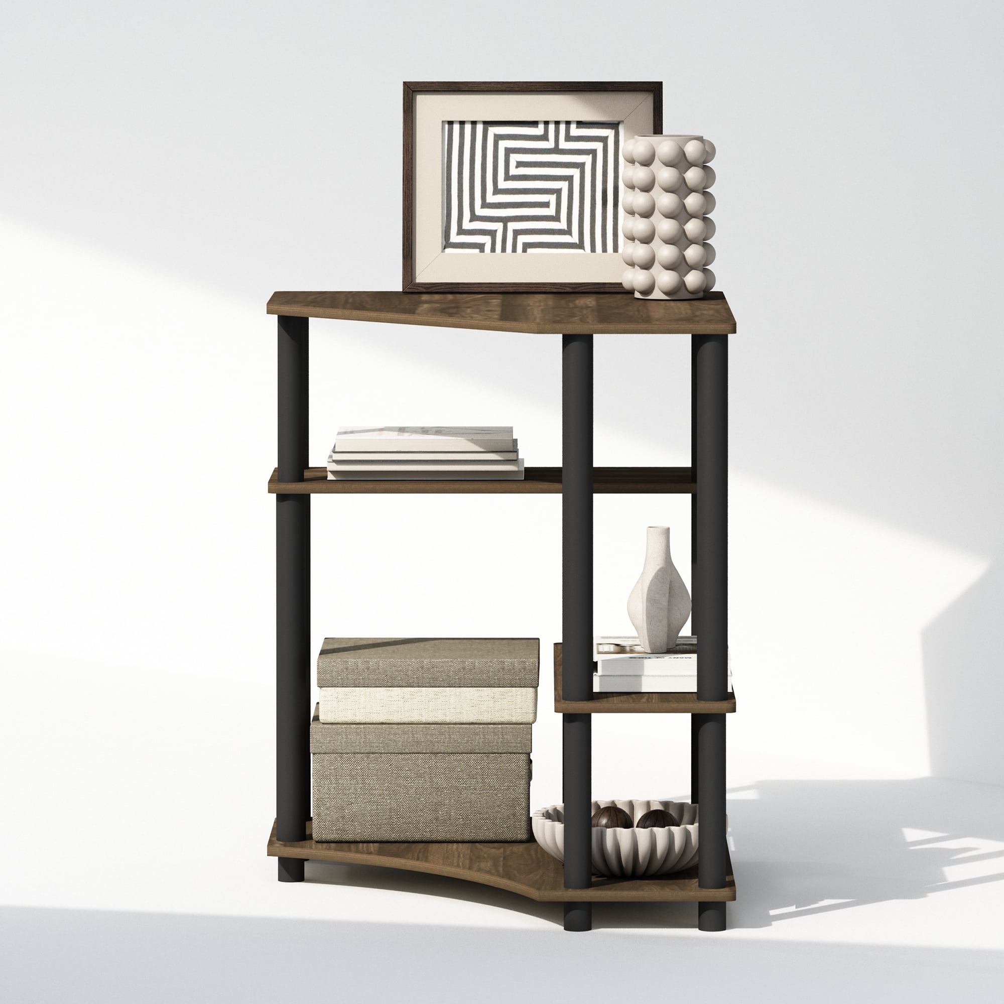 Furinno Turn-N-Tube Multipurpose Corner Shelf, Display Rack, Bookshelf, Columbia Walnut/Black - Image 2