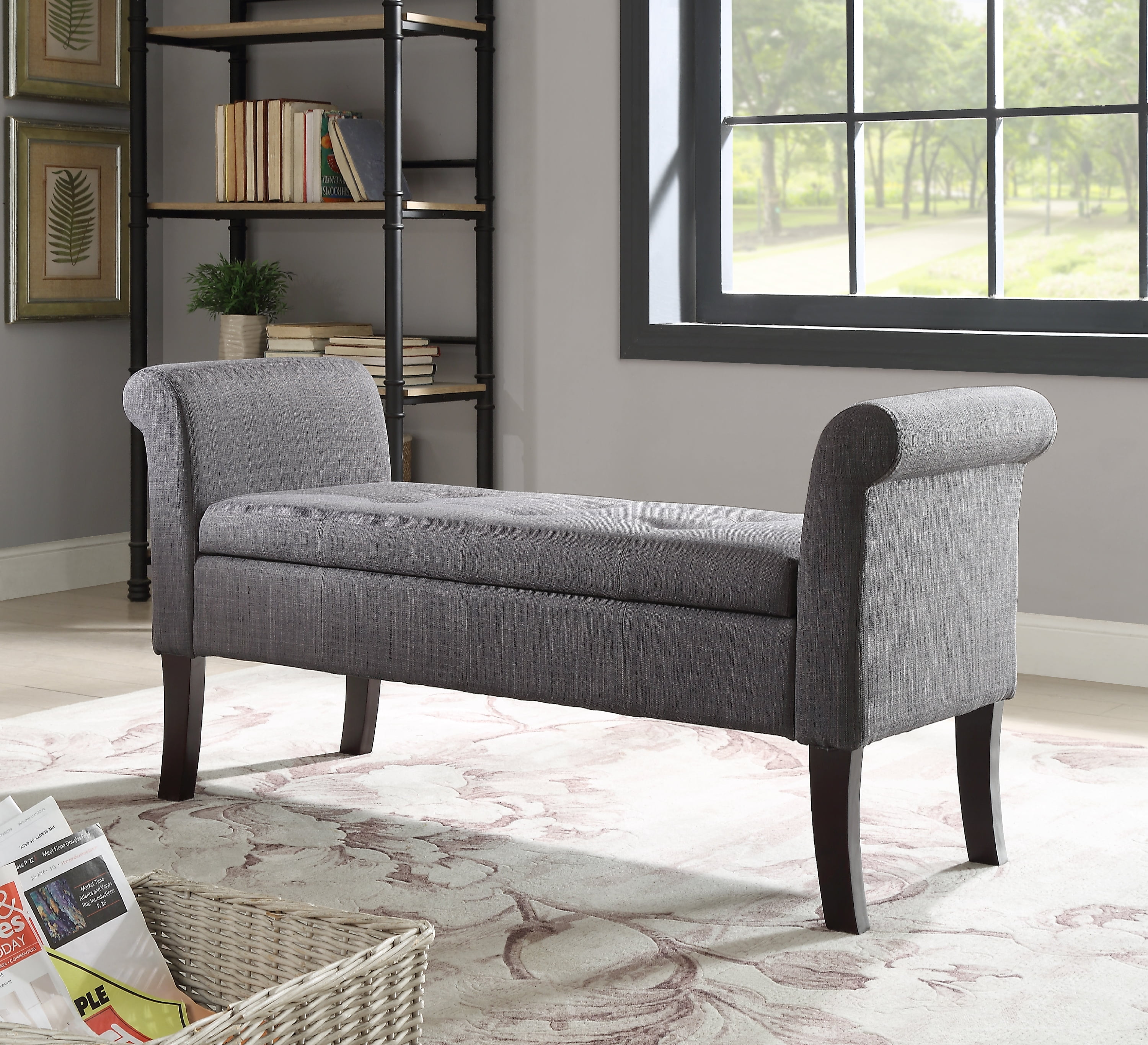 Linon Milclay Tufted Storage Bench with Rolled Arms, Dark Espresso/Charcoal - Image 3