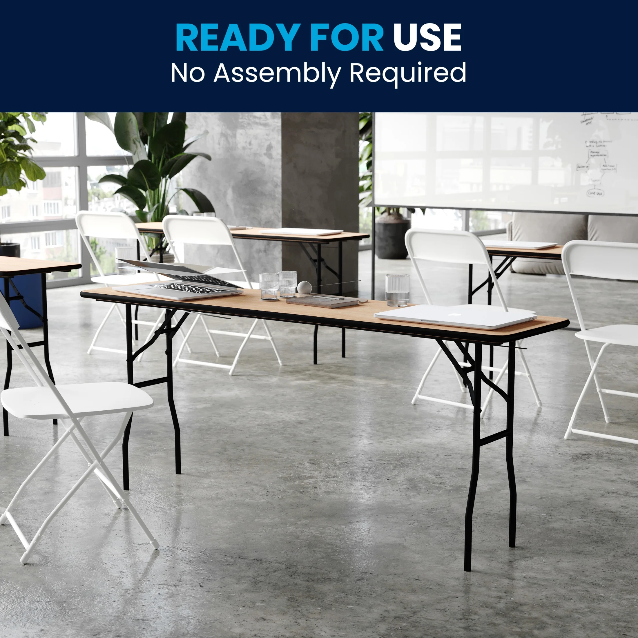 Flash Furniture Gael 6-Foot Rectangular Wood Folding Training / Seminar Table with Smooth Clear Coated Finished Top - Image 3