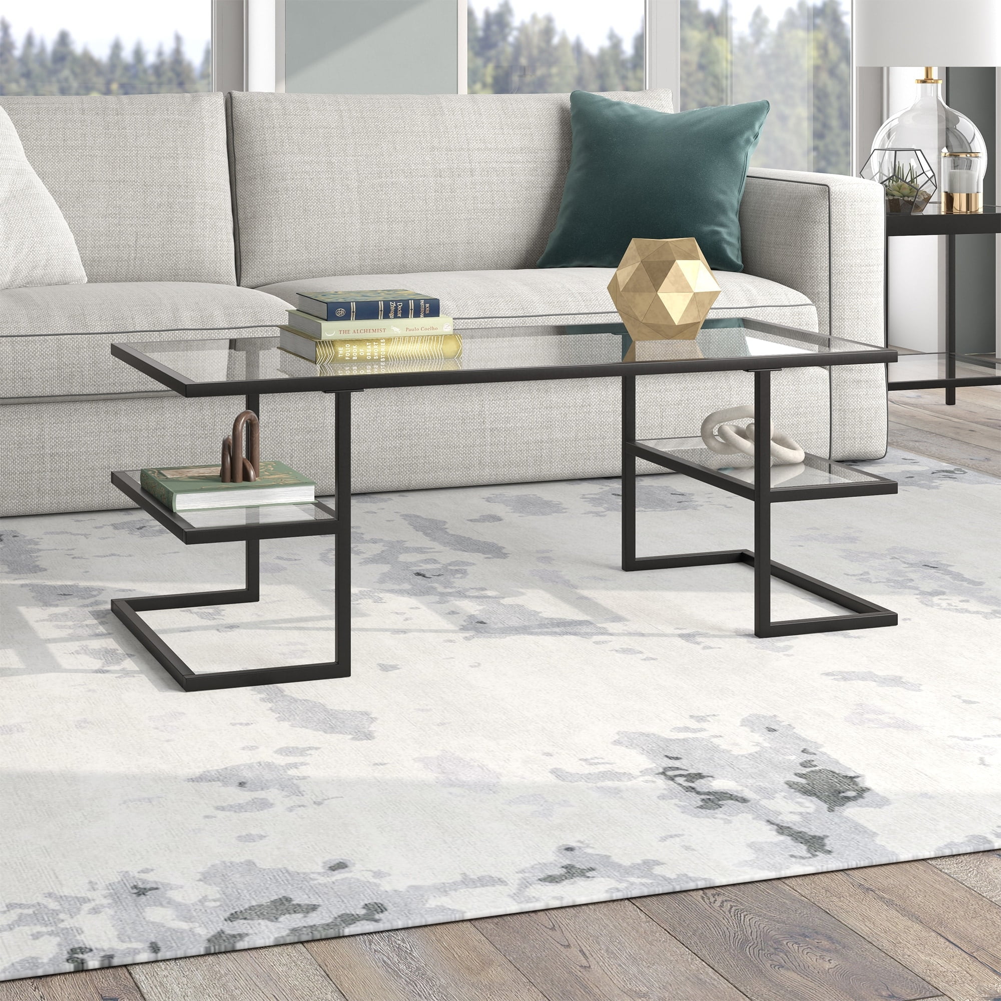 Evelyn&Zoe Circe 47" Wide Rectangular Coffee Table, Brass - Image 4