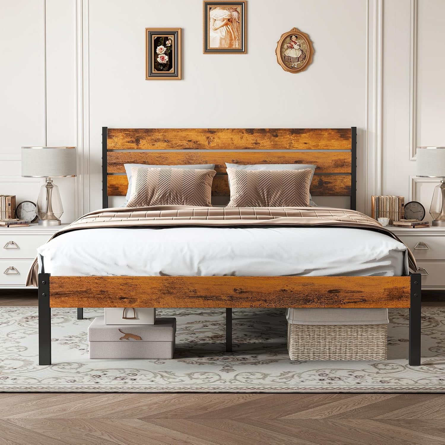 CONCETTA Queen Size Bed Frame with Headboard, Solid and Stable, No Box Spring Needed, Easy Assembly - Image 6