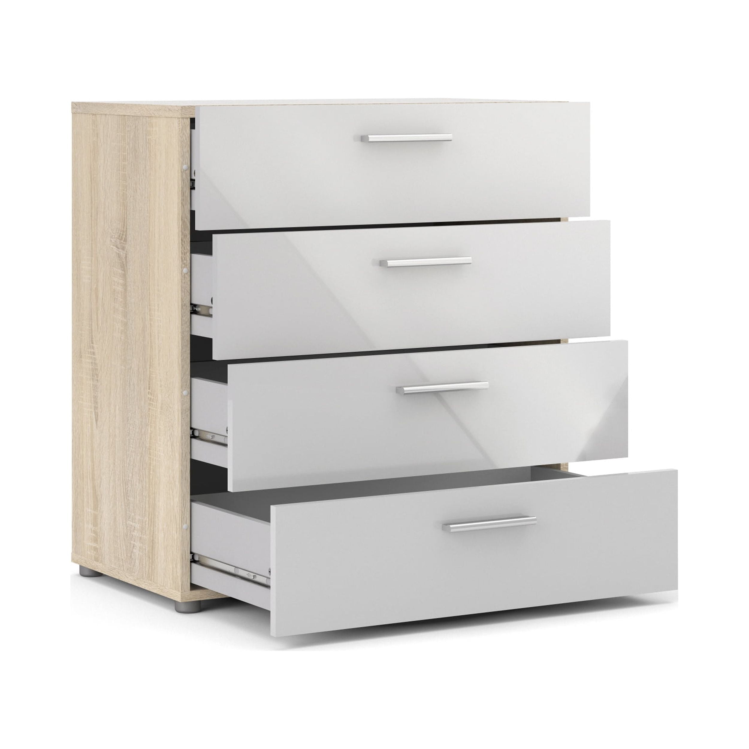 Tvilum Loft 4 Drawer Chest Dresser for Adults, Oak Structure/White High Gloss - Image 9