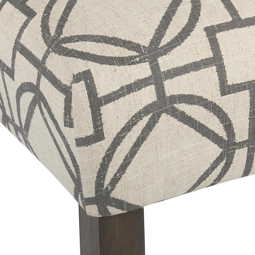 Wooden 24 Inch Counter Height Stool with Trellis Pattern Fabric Upholstery Cream and Gray - Saltoro Sherpi - Image 4