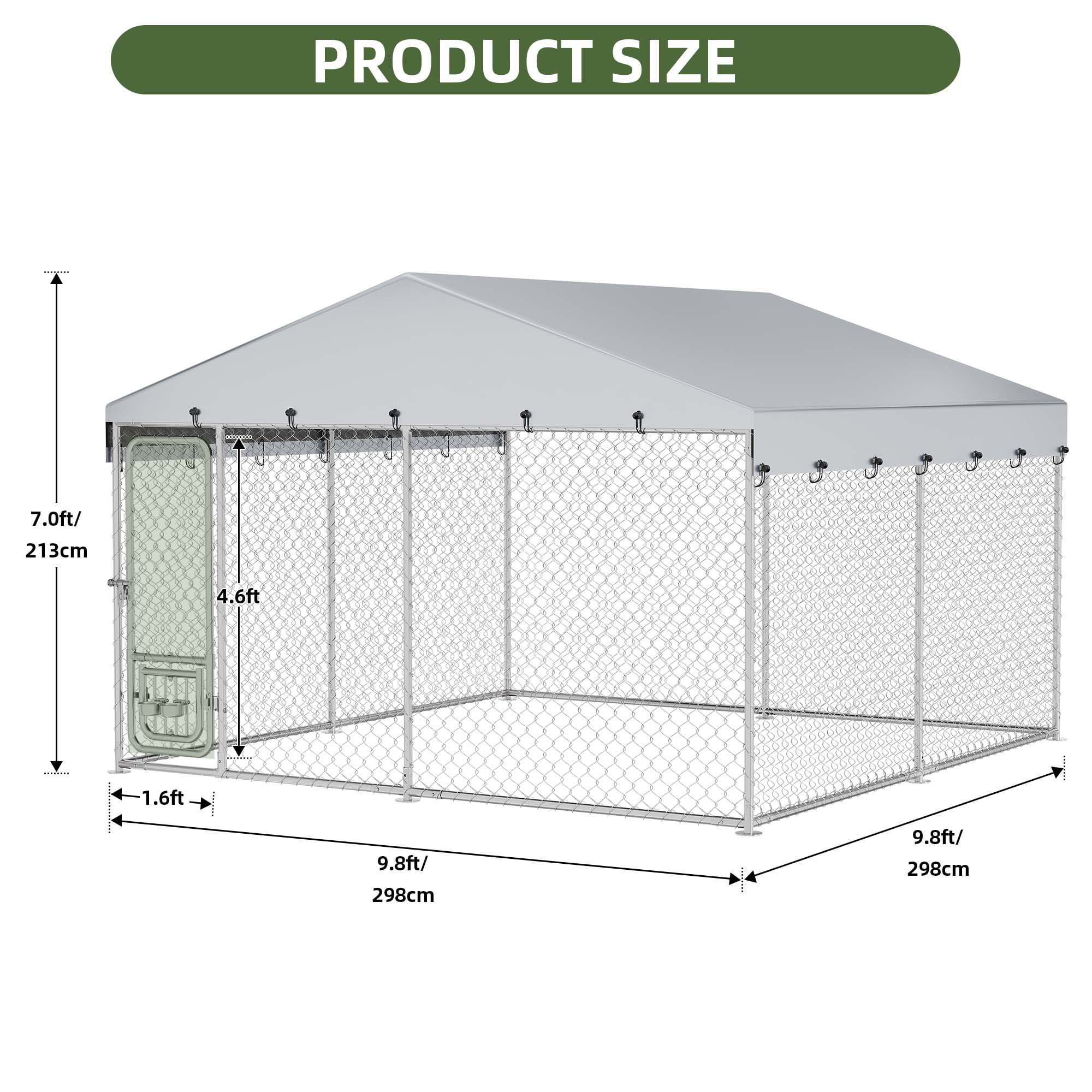 Uforic 10'x10' Large Outdoor Dog Kennel with Rotating Feeder Bowls, Outdoor Dog Enclosure with Roof, Heavy Duty Dog Kennel for Backyard Farm - Image 5