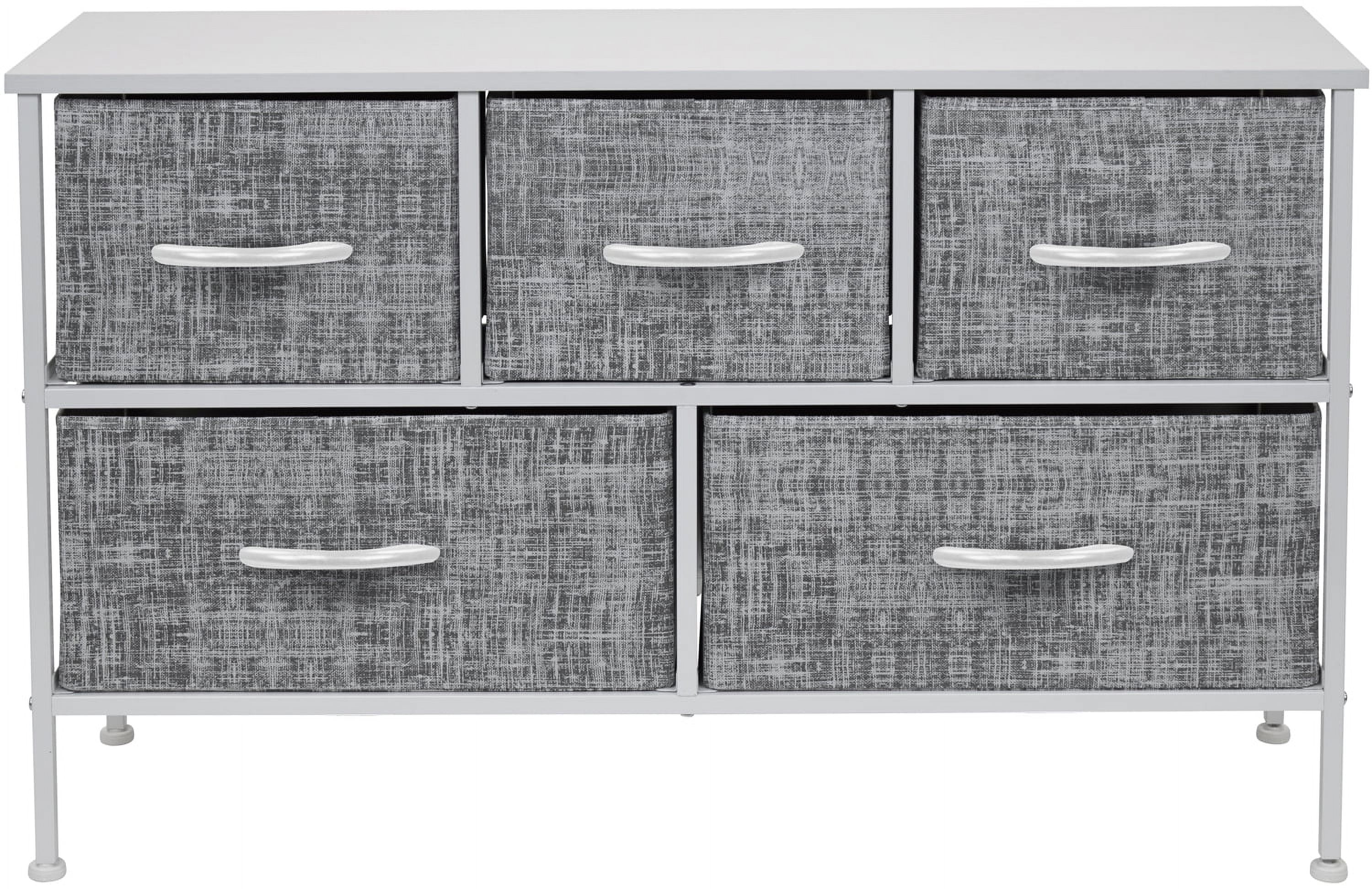 Sorbus Dresser with 5 Drawers - Furniture Storage Chest Tower Unit for Bedroom, Hallway, Closet, Office Organization - Steel Frame, Wood Top, Easy Pull Fabric Bins (Gray/White) - Image 10