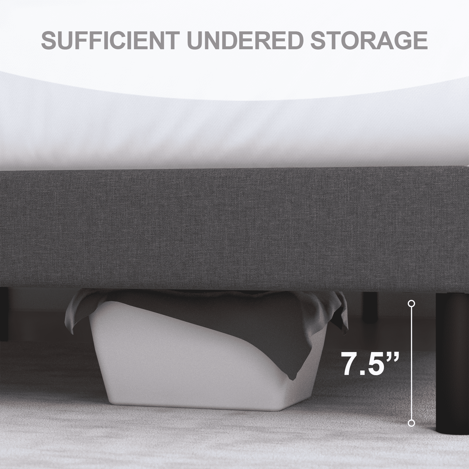 Queen Bed Frame, Lecuneey Platform Bed Frames Queen Size with Fabric Upholstered Headboard, No Box Spring Needed, Grey - Image 3