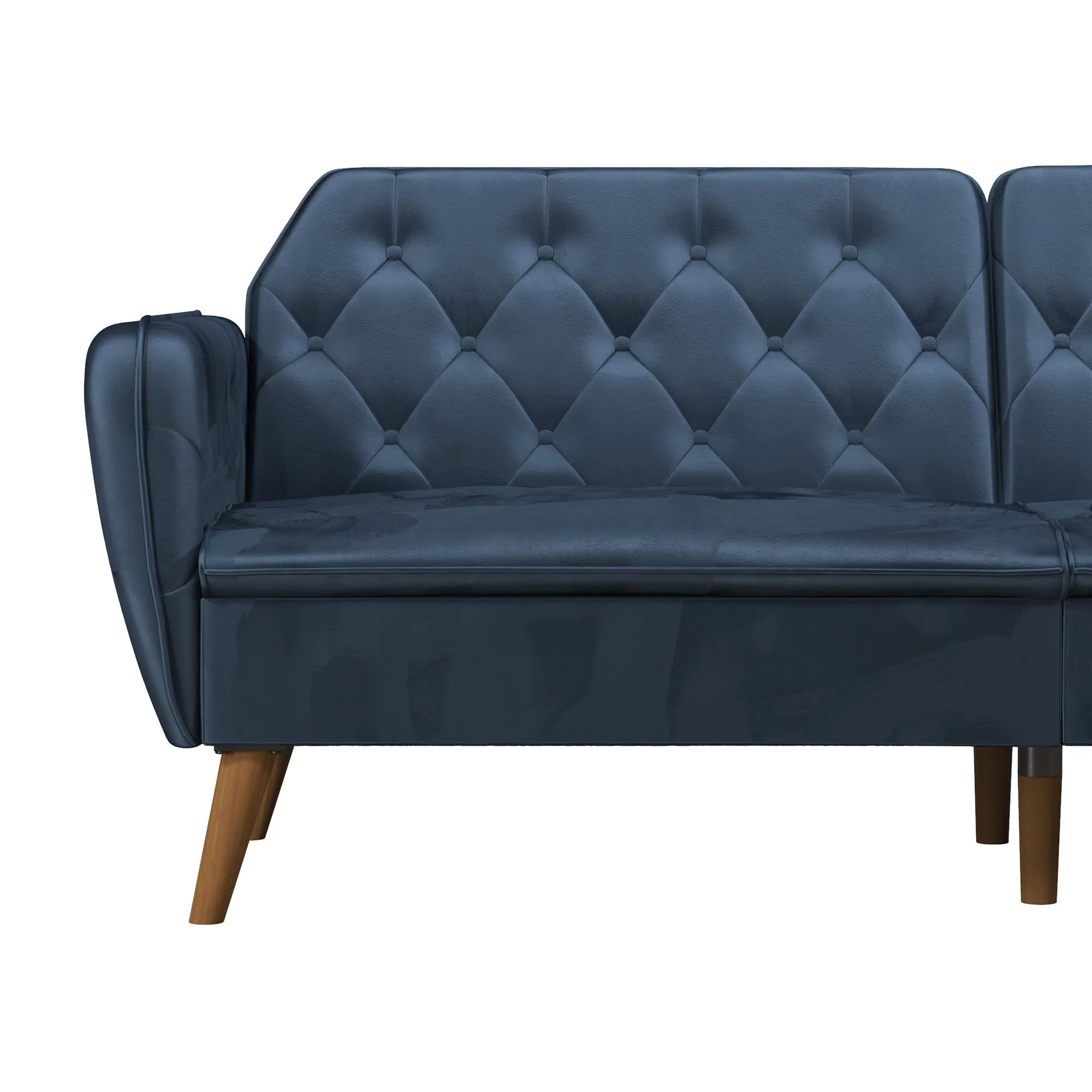 Novogratz Tallulah 83" Memory Foam Futon Sofa Bed, Blue Velvet - Image 3