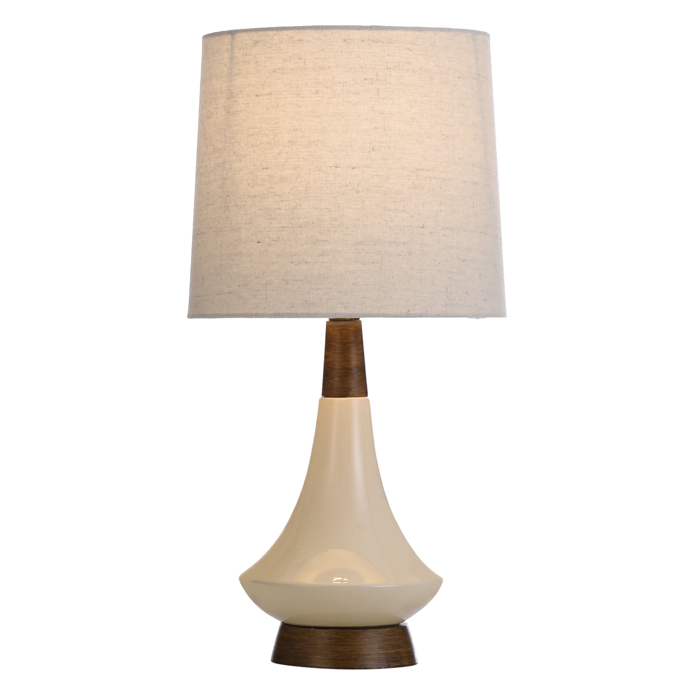 Poly Resin & Ceramic Table Lamp - Faux Wood, Cream Finish - White Hardback Styrene Shade - Image 5