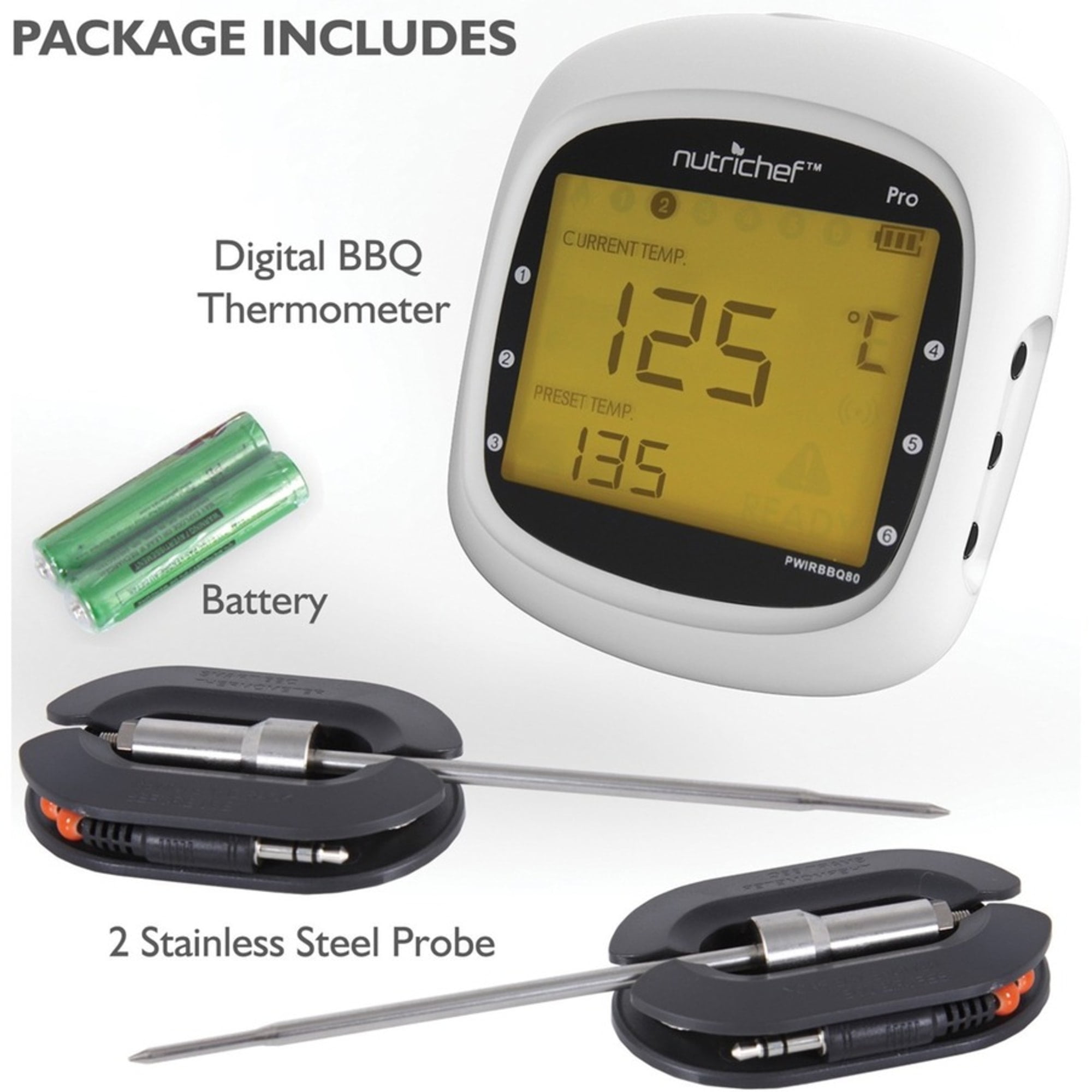 NutriChef Smart Bluetooth BBQ Grill Thermometer PWIRBBQ80 - Indicator Light, Wireless, Digital Display, Backlight, Temperature History, Alarm, Hassle-free - For Barbecue - White, Black - Image 5
