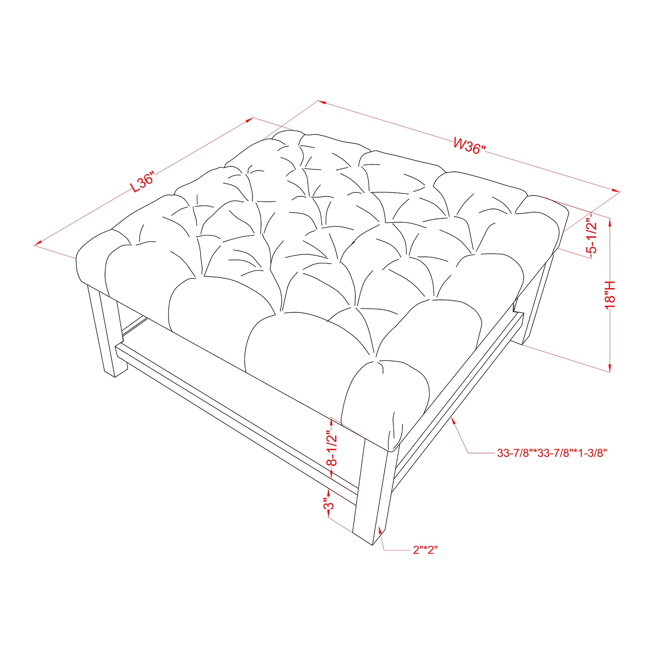 Furniture of America Button Square Coffee Ottoman, Light Gray - Image 4